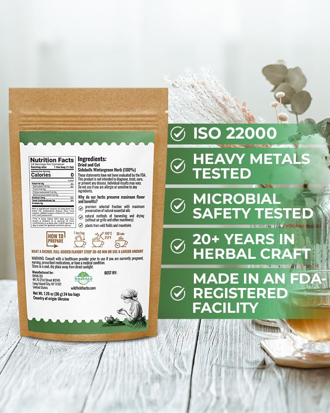 Image of 24 Bags Dried Cut Sidebells Wintergreen Herb Tea (Orthilia Secunda) - 24 Count 1.5g Tea Bags One-Sided Wintergreen Orthilia (Peralito)