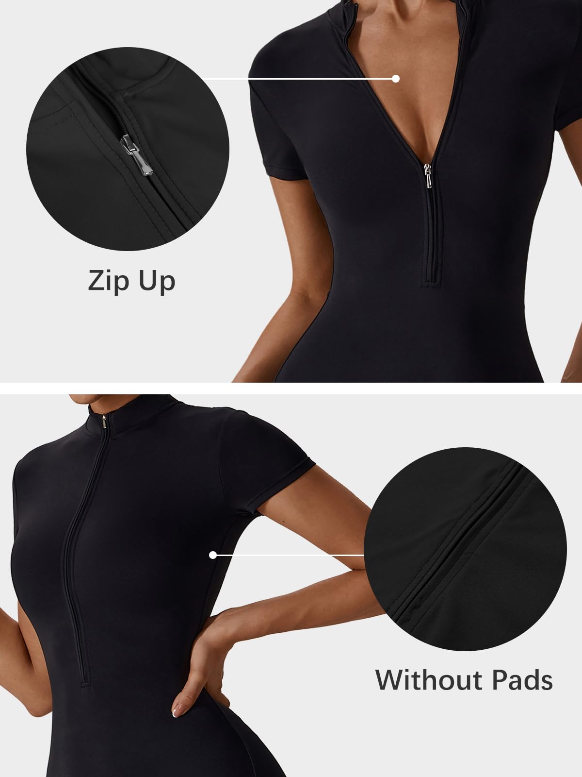 Ecupper Mono de Mujer con Cuello Alto y Cremallera con Estilo Español, Pantalones Cortos Enterizos Ajustados y Adelgazantes para Deporte y Ocio