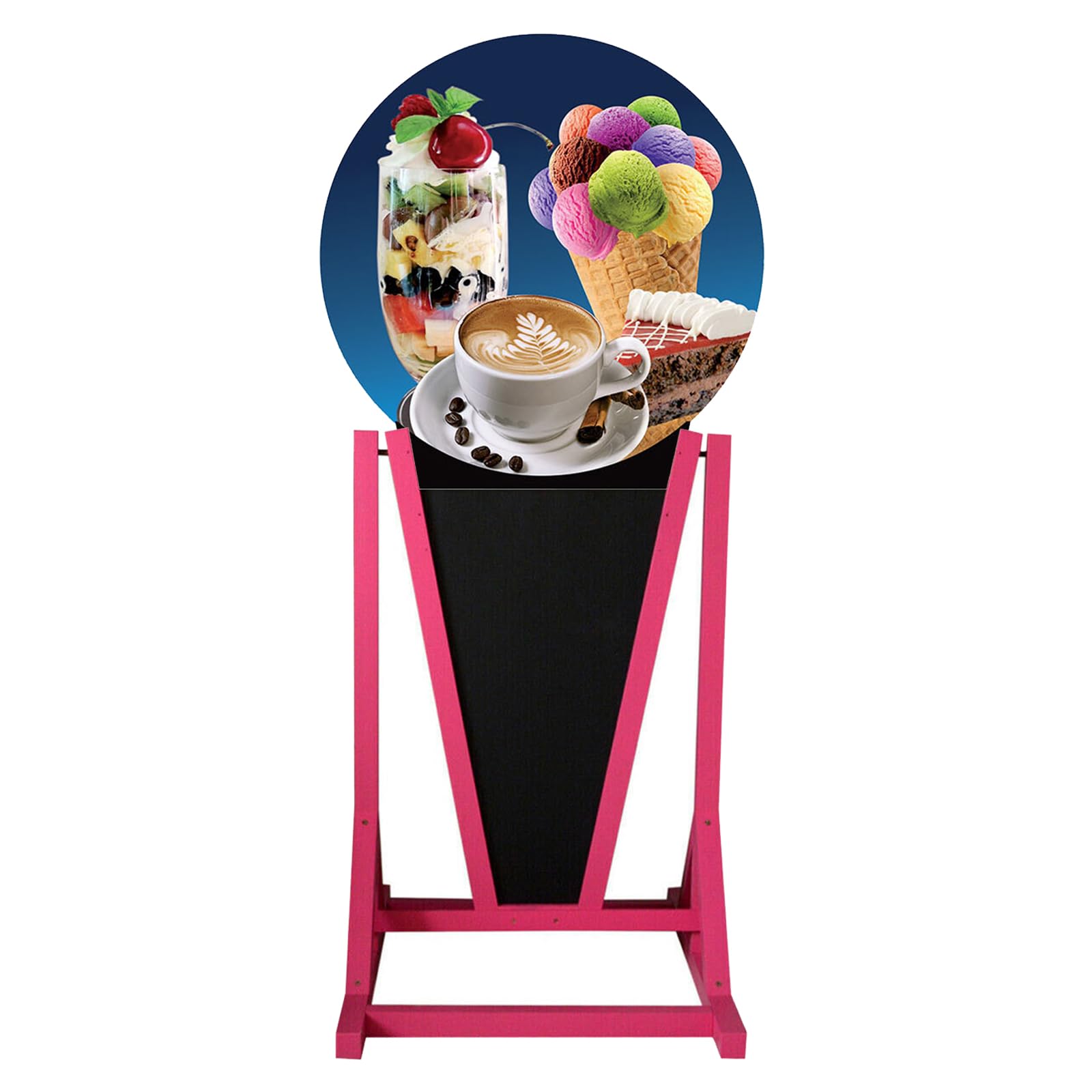 Doppelseitiger Kundenstopper 154 x 74 cm, wasserdichter Werbeaufsteller mit Kreidetafel, 16 Motiven, wechselbarer Werbeplatte, Holzgestell in Pink oder Braun für Café (Rosa, 9. Pizza Margherita)