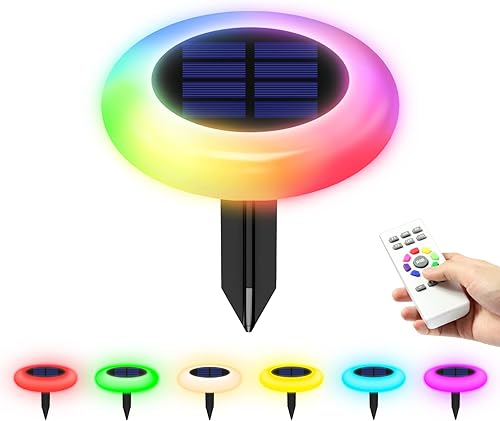 intelamp Luces solares para caminos al aire libre, paquete de 6 unidades de 9 colores cambiantes con control remoto, funciona con energía solar del
