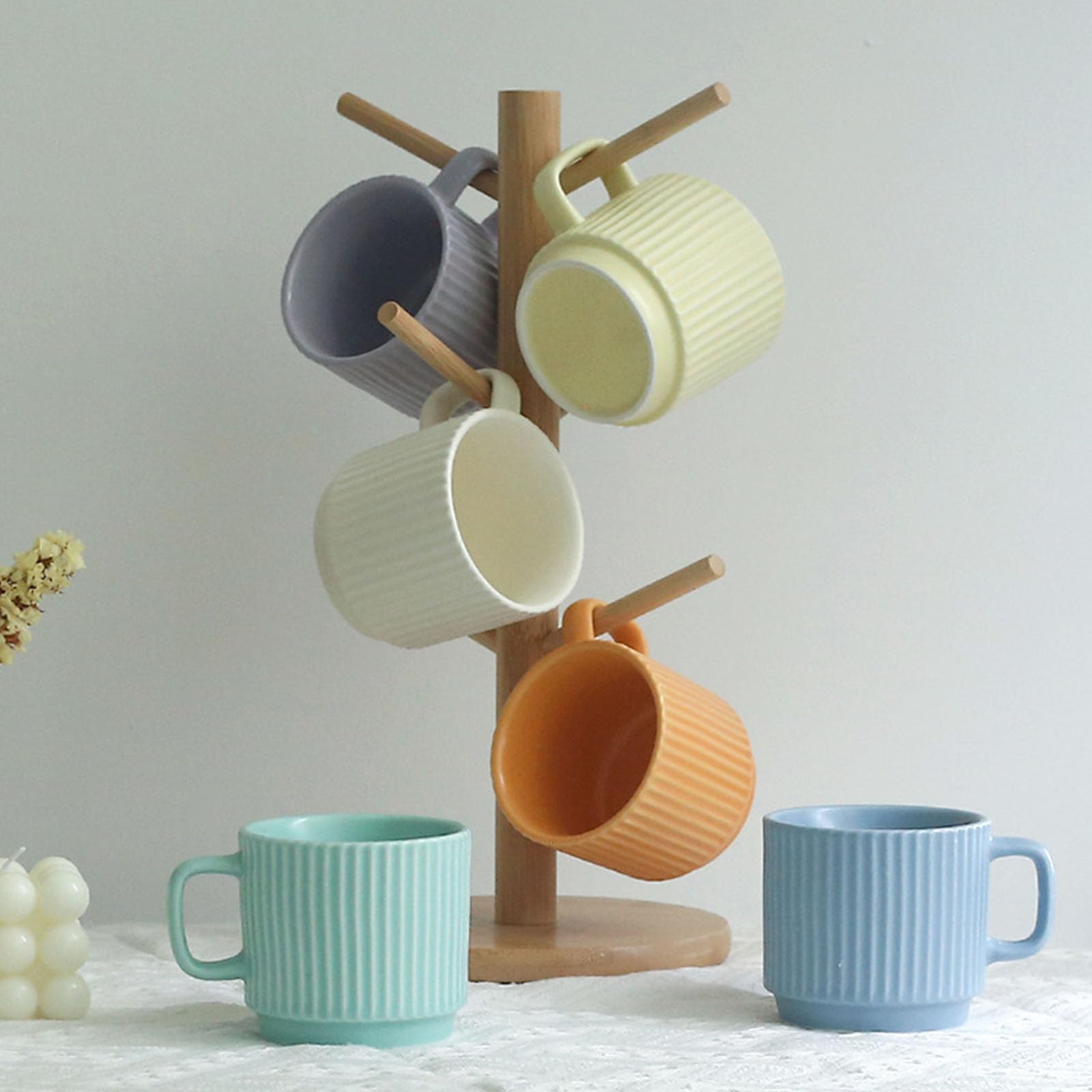 Juego de 6 Tazas apilables de Porcelana de 260 ml para café expreso con asa, Ideales para té, café con Leche, Cacao y Capuchino. (White)