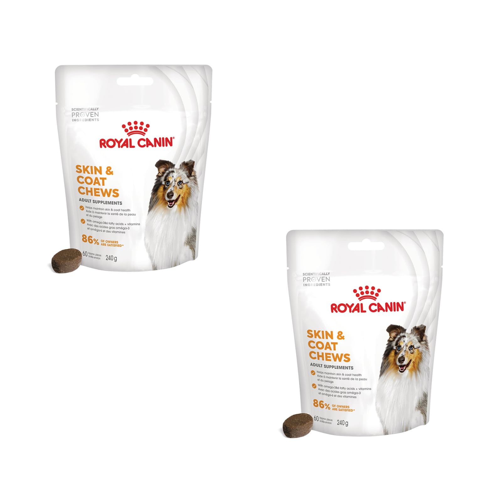 Royal Canin Skin Coat Chews | Double Pack | 2 x 240 g | Snacks for Adults Dogs of All Sizes & Breeds | In Resealable Bag | Developing with Veterinarians | With Poultry Protein