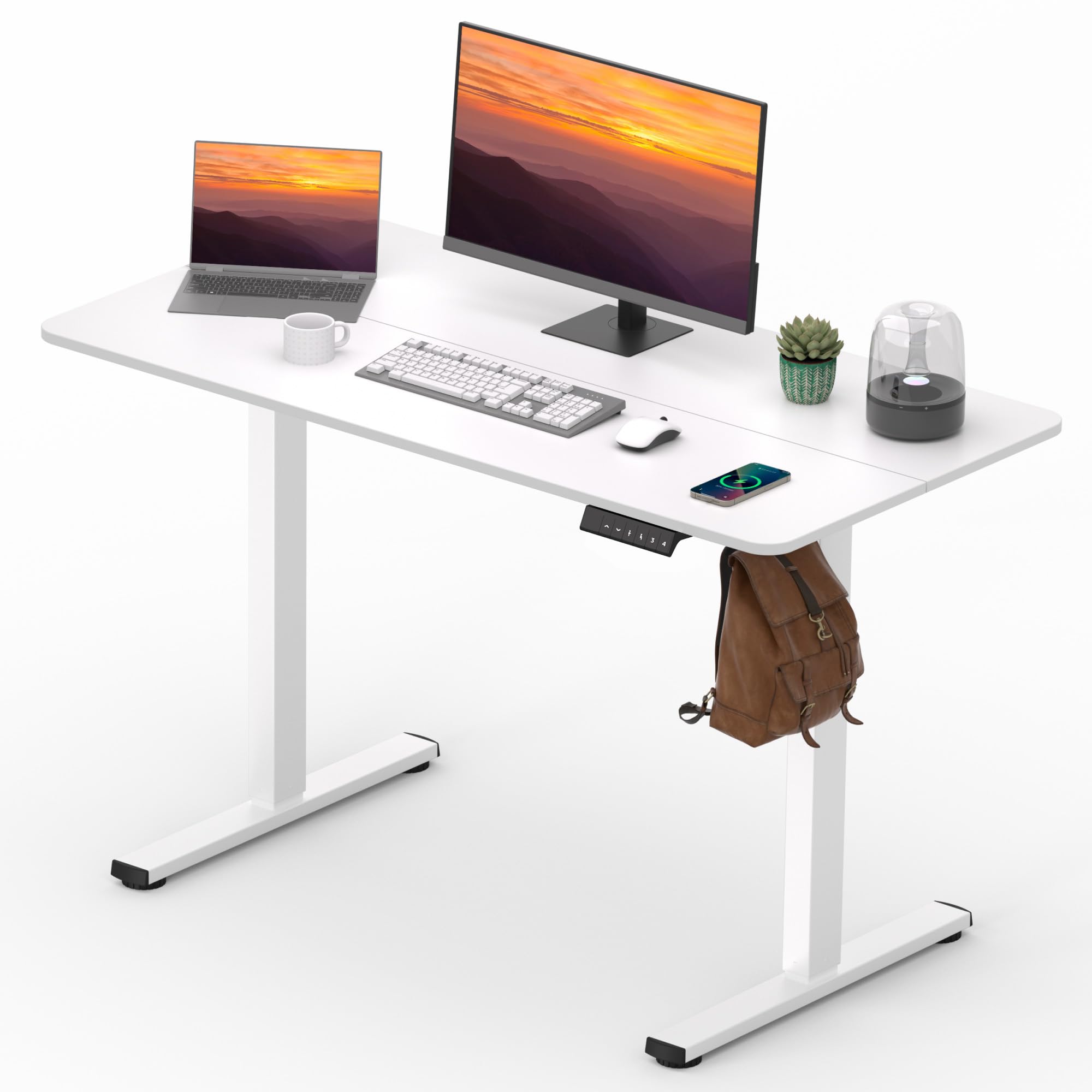 FitStand Adjustable Stand Up Desk Standing Desk, 47x24 Inches Home Office Desk with Memory Preset, Computer Workstation Sit Stand Desk Splice, White