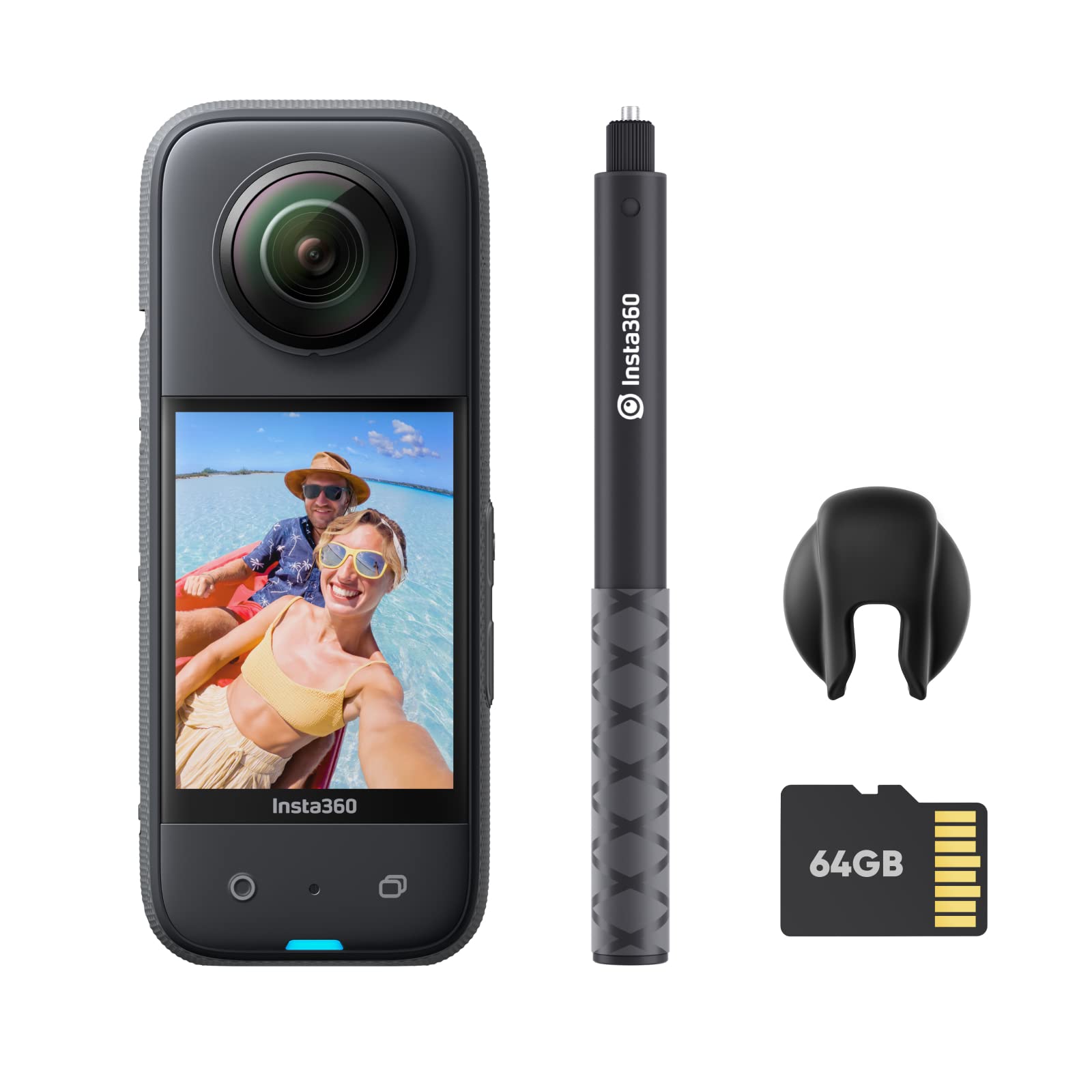Insta360 X3 Kit Get-Set - Action Cam 360 impermeabile con sensore da 1/2", foto 360 da 72MP, video 360 5.7K, stabilizzazione, touch screen 2,29", vibrazione, editing IA, live streaming, webcam