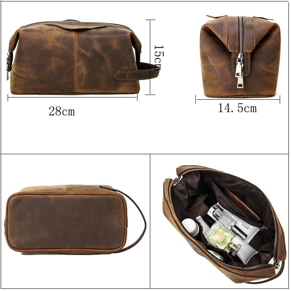 Kulturbeutel for Männer, wasserdichter Reise-Kulturbeutel aus Leder, Organizer, perfekt for die Rasur, Pflege, Dopp-Kit und den Geschäftsurlaub im Haushalt, Kosmetiktasche mit tragbarem Griff