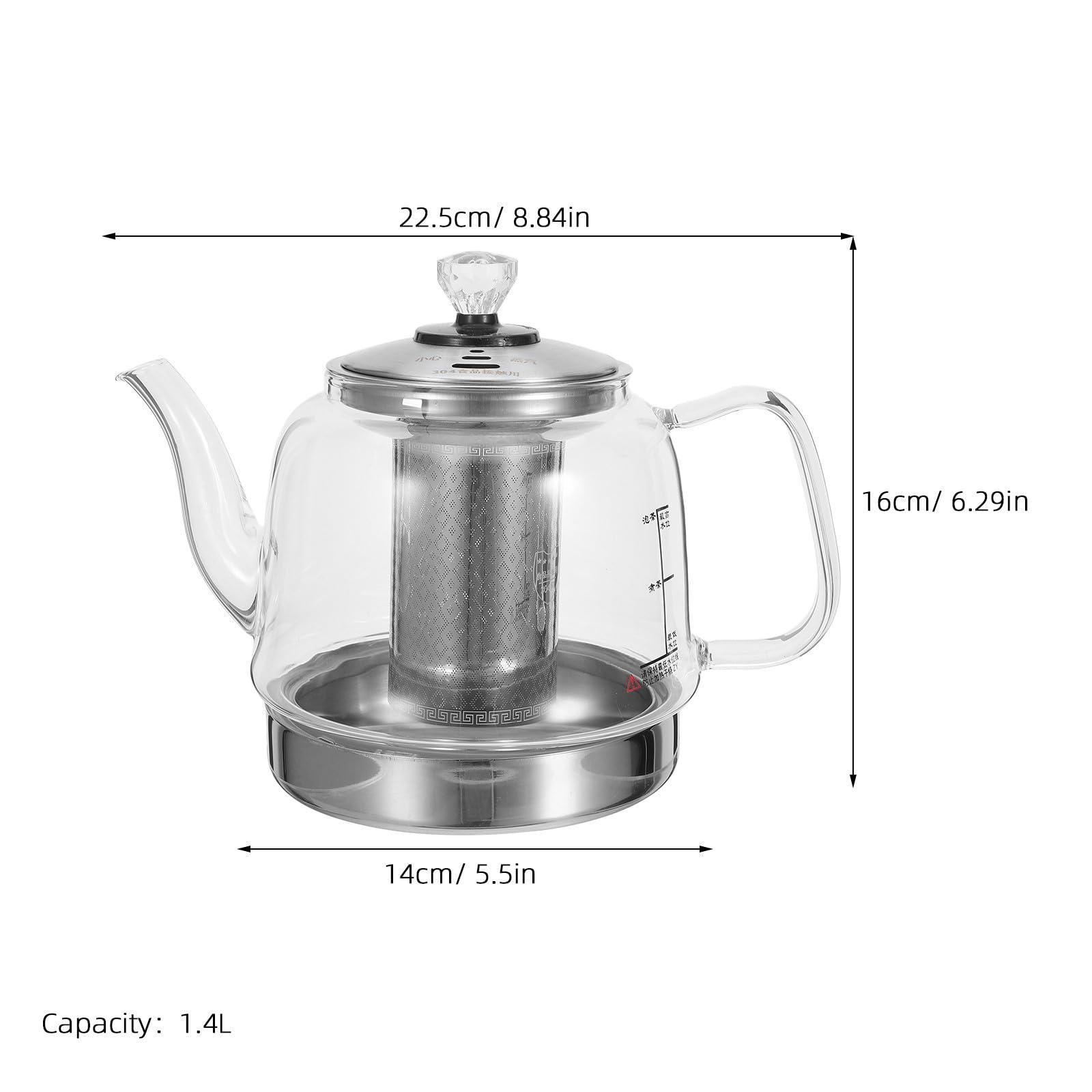 Théière en Verre 1, 4 L en Borosilicate avec Filtre Inox Intégré
