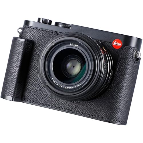 Camera Half Case for Leica Q3, Vintage Metal Genuine Leather Camera Protective Cases Stylish Portable Shockproof (Black)