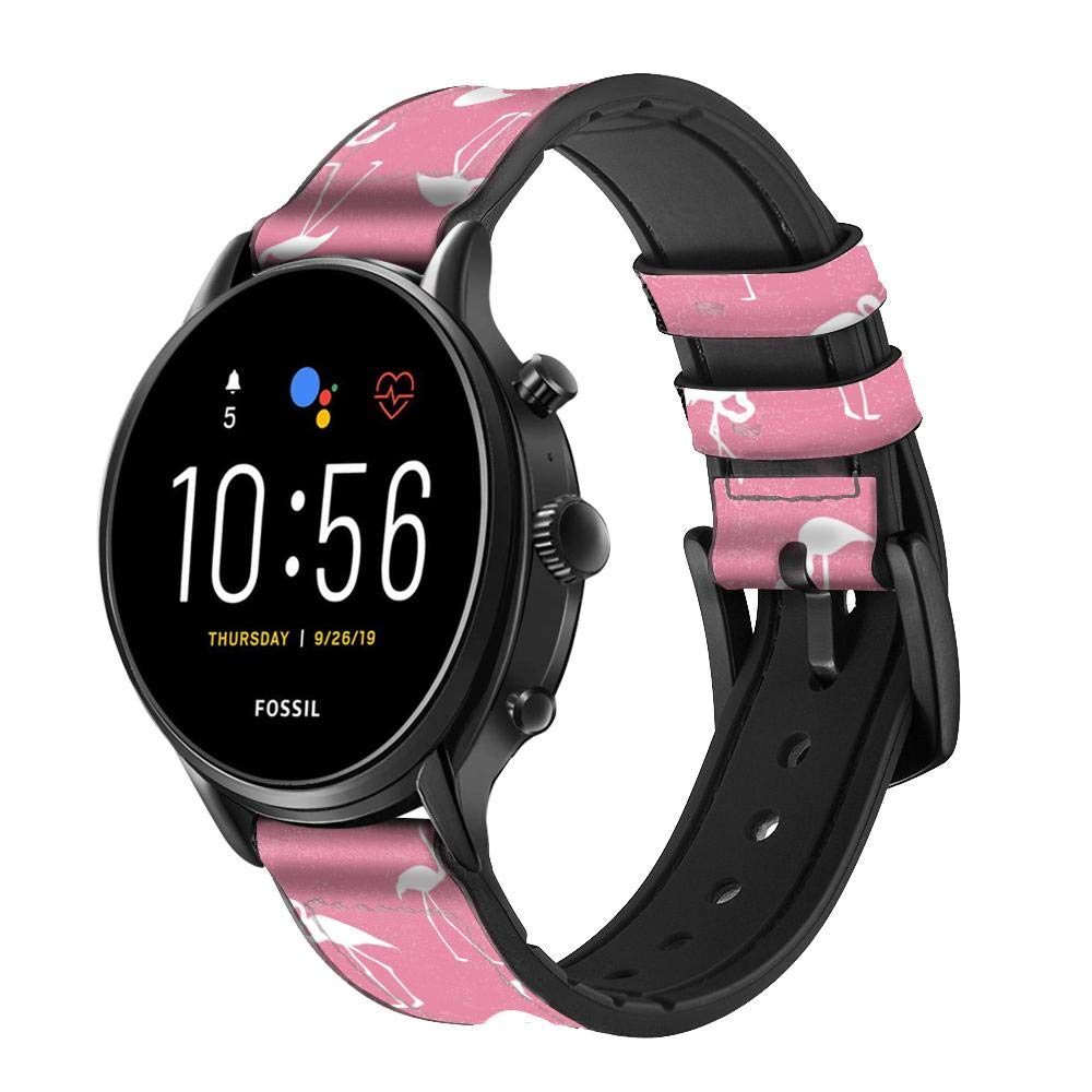 Innovedesire Pink Flamingo Pattern Correa de Reloj Inteligente de Cuero y Silicona para Fossil Wristwatch Tamaño (20mm)