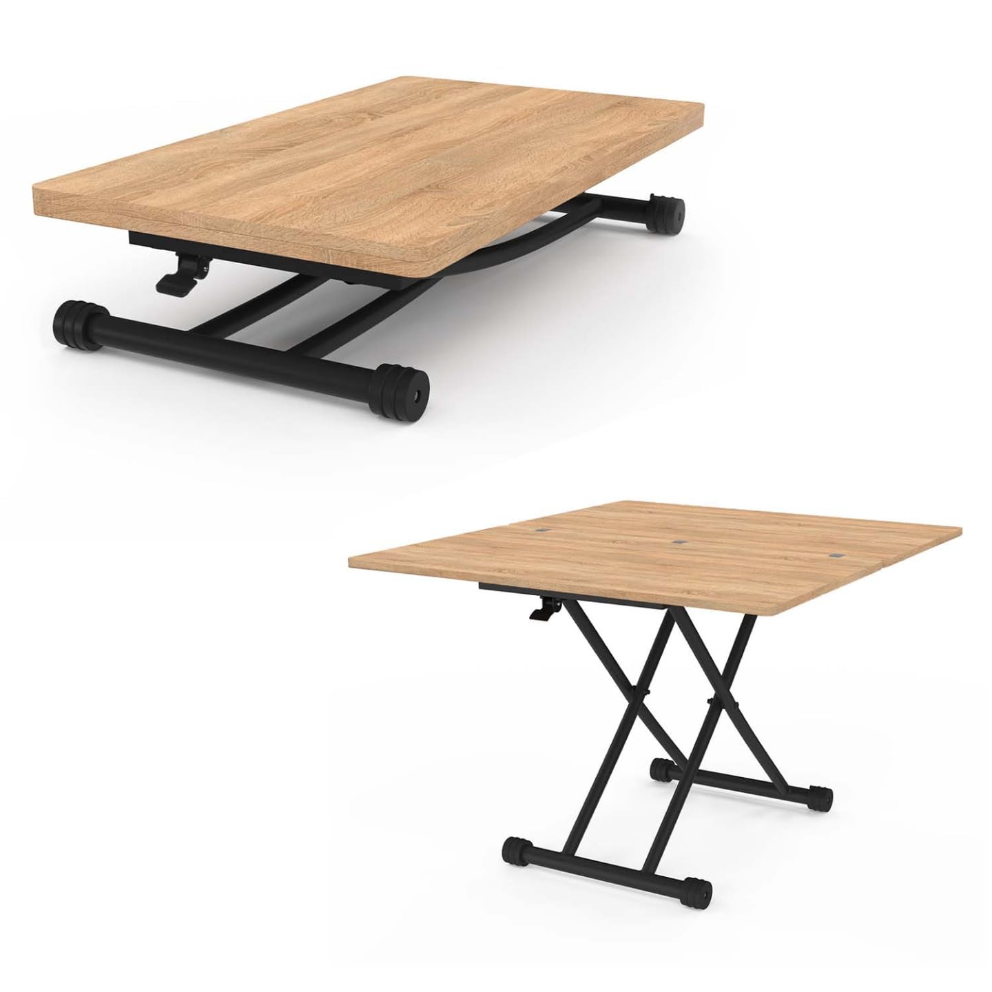 IDMarket - Table Basse Extensible relevable en Table à Manger rectangulaire Urbana Plateau façon hêtre Pied Noir Design Industriel