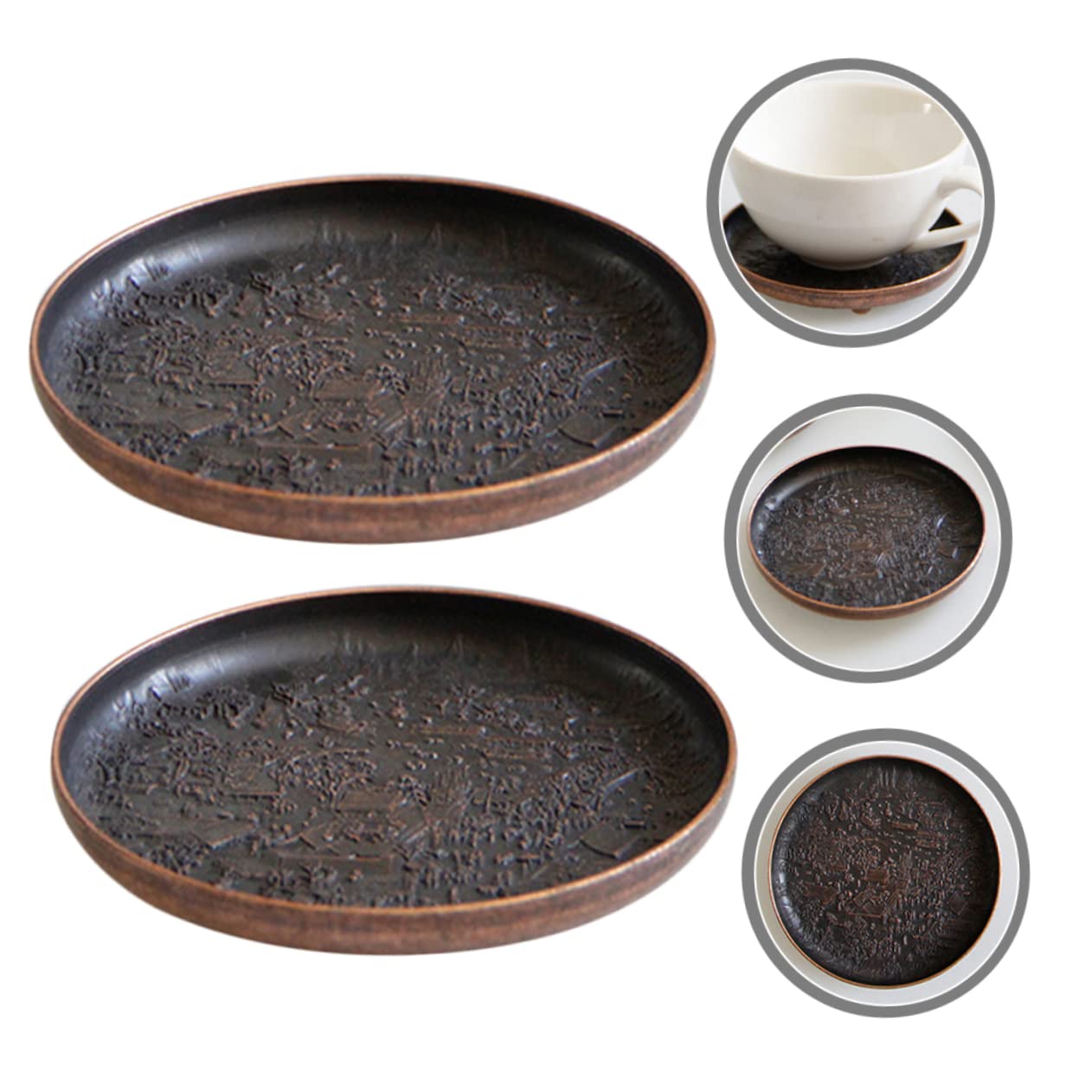 Unomor 2Pcs Vintage Copper Saucers Decorative Coffee Cup Coasters Heat Resistant Teacup Saucers for Tabletop Protection