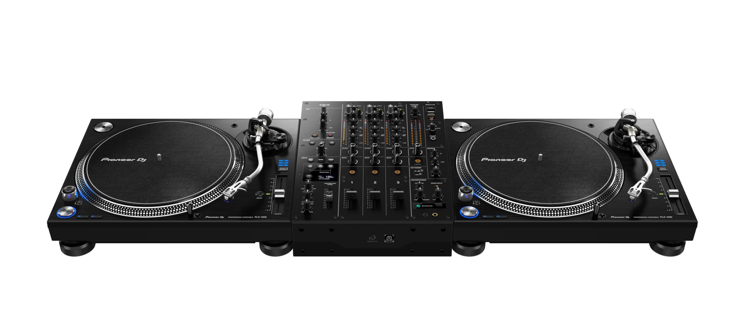 AlphaTheta Pioneer DJ DJM‑V5 Mezclador DJ profesional de 3 canales, AD/DA ESS de 32 bits, EQ de 4 bandas, Beat‑Synced Send FX, filtro cruzado, transmisor inalámbrico SonicLink, Pro DJ Link - Negro