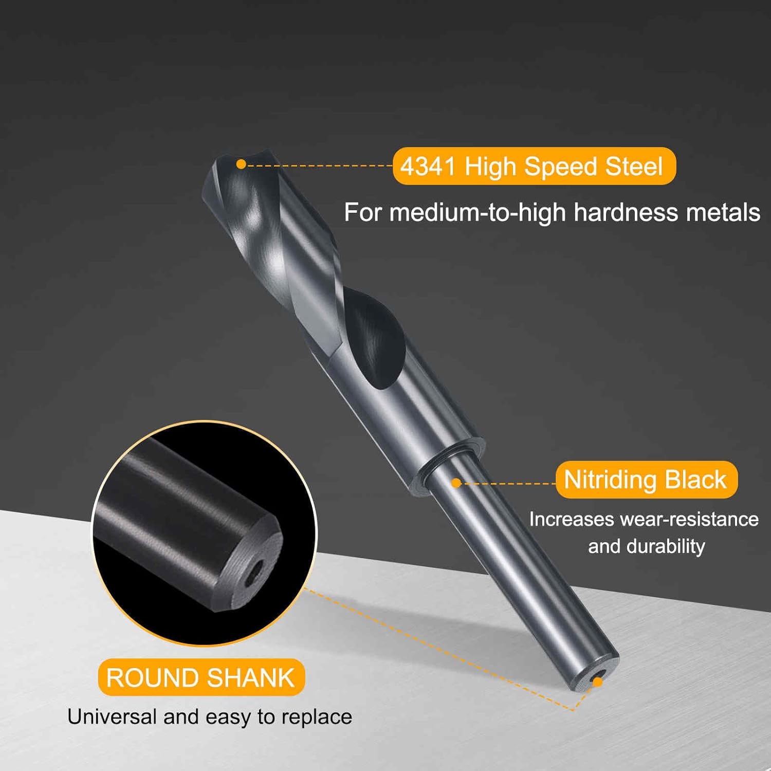 HARFINGTON 20.5mm Drill Bit 1/2" Reduced Shank Round 4341 High Speed Steel Nitriding Black 118° Standard Point for Plastic Wood Copper Aluminum Iron Medium Soft Metal