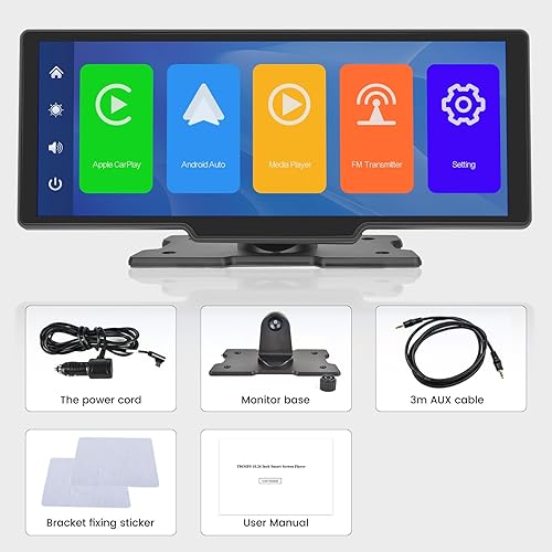 Miniatura 6 de Carplay - Pantalla estéreo de 10.3 pulgadas HD inalámbrica portátil para auto con pantalla táctil, juego de coche y transmisión FM automática