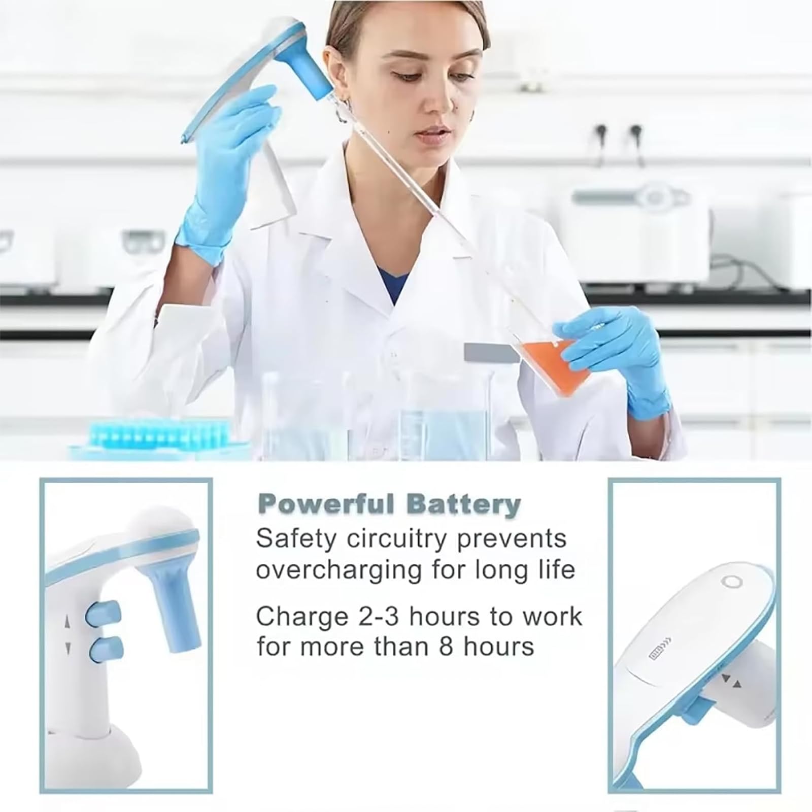 Pipeta motorizada automática digital, micropipeta de succión de laboratorio, capacidad de 0,1 a 100 ml para diagnóstico clínico, velocidad de descarga rápida de 25 ml/7 s