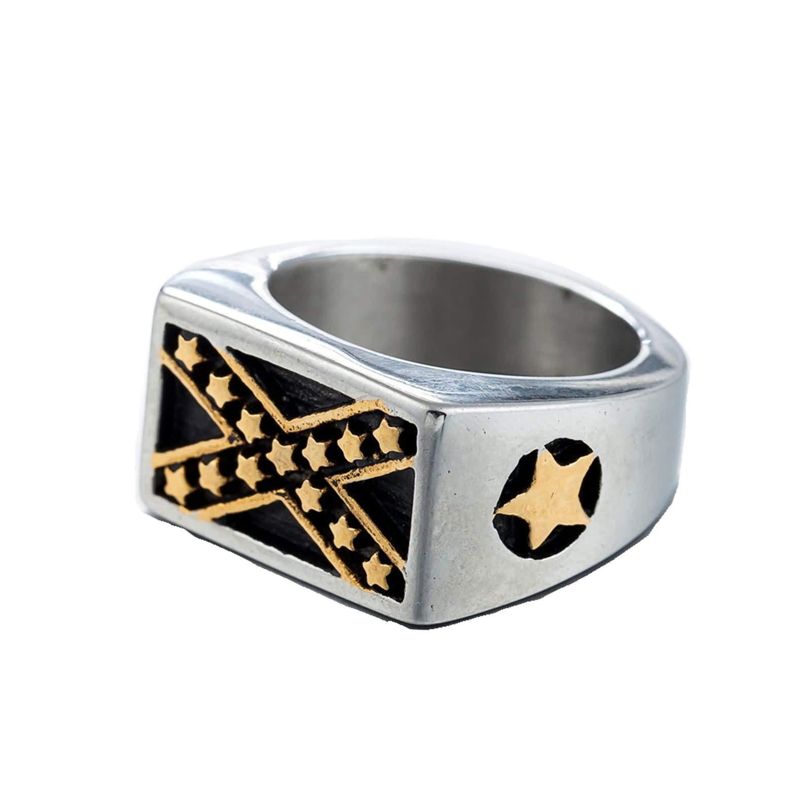 KnBob Men Ring Signet Letter X Star Silver Gold Ring Stainless Steel Size T 1/2