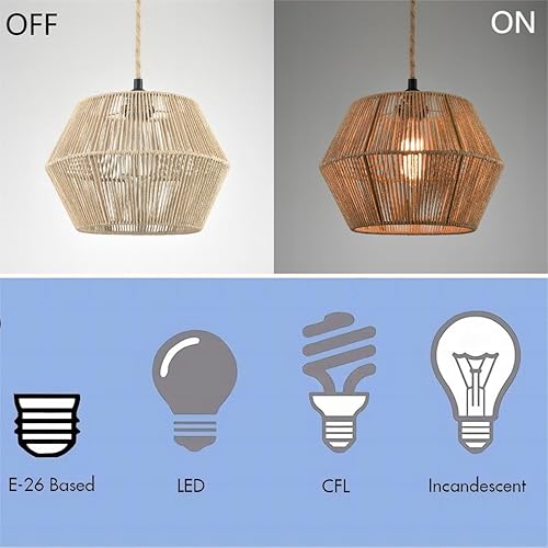 Miniatura 6 de DANSEER Lámpara colgante con enchufe de cuerda de cáñamo con cable de enchufe, lámpara colgante bohemia tejida para cocina, isla de estar,