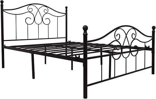 Miniatura 42 de TUSEER Base de cama de metal tamaño Queen con cabecero vintage y base de plataforma de estribo, marco de cama de hierro forjado (Queen, marrón