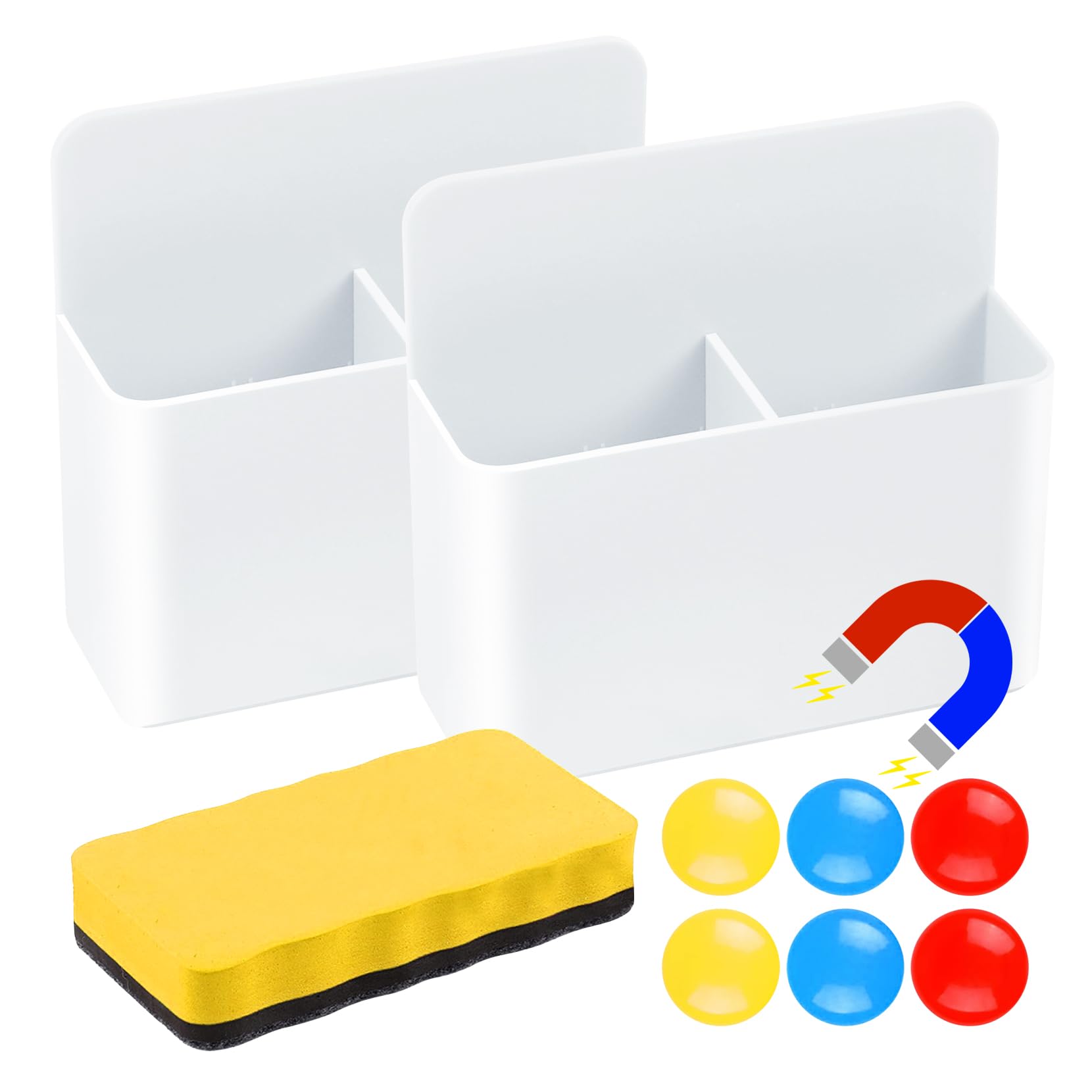 Keinlan 2Pcs Magnetic Pen Holder & Organizer for Whiteboard Office School Strong Magnet Back Adjustable Marker Holder with Eraser