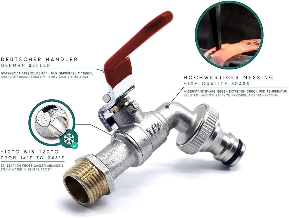 1/2 In and Out Faucet, Galvanized Brass Faucet, Sink Hose Fitting, Red