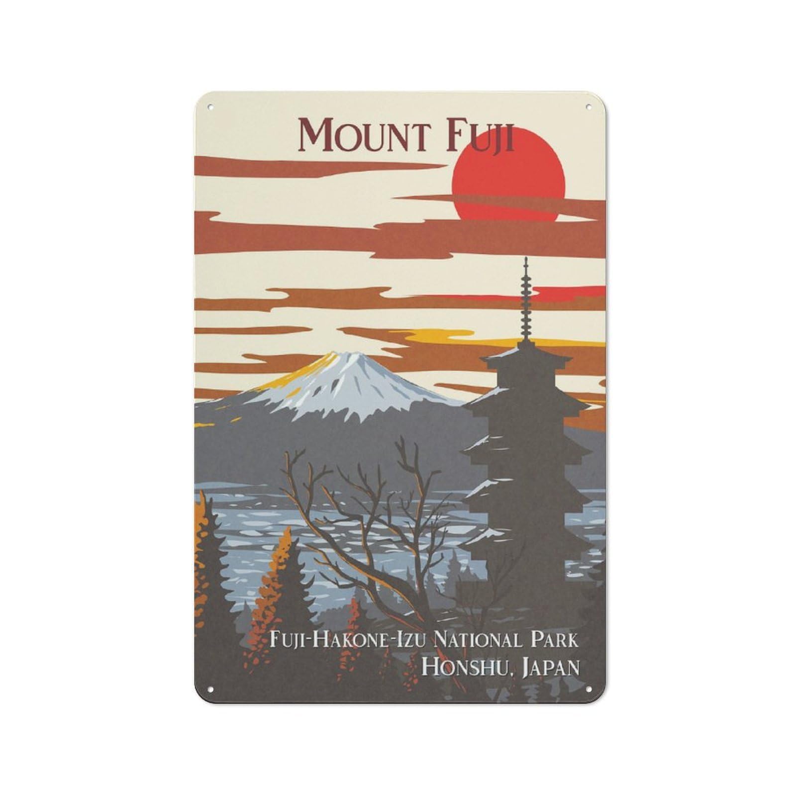 Junmoney Mount Fuji Tin Wall Plaque 30X20cm With For Café Or Restaurant, Suited To Restaurant Decor Fans