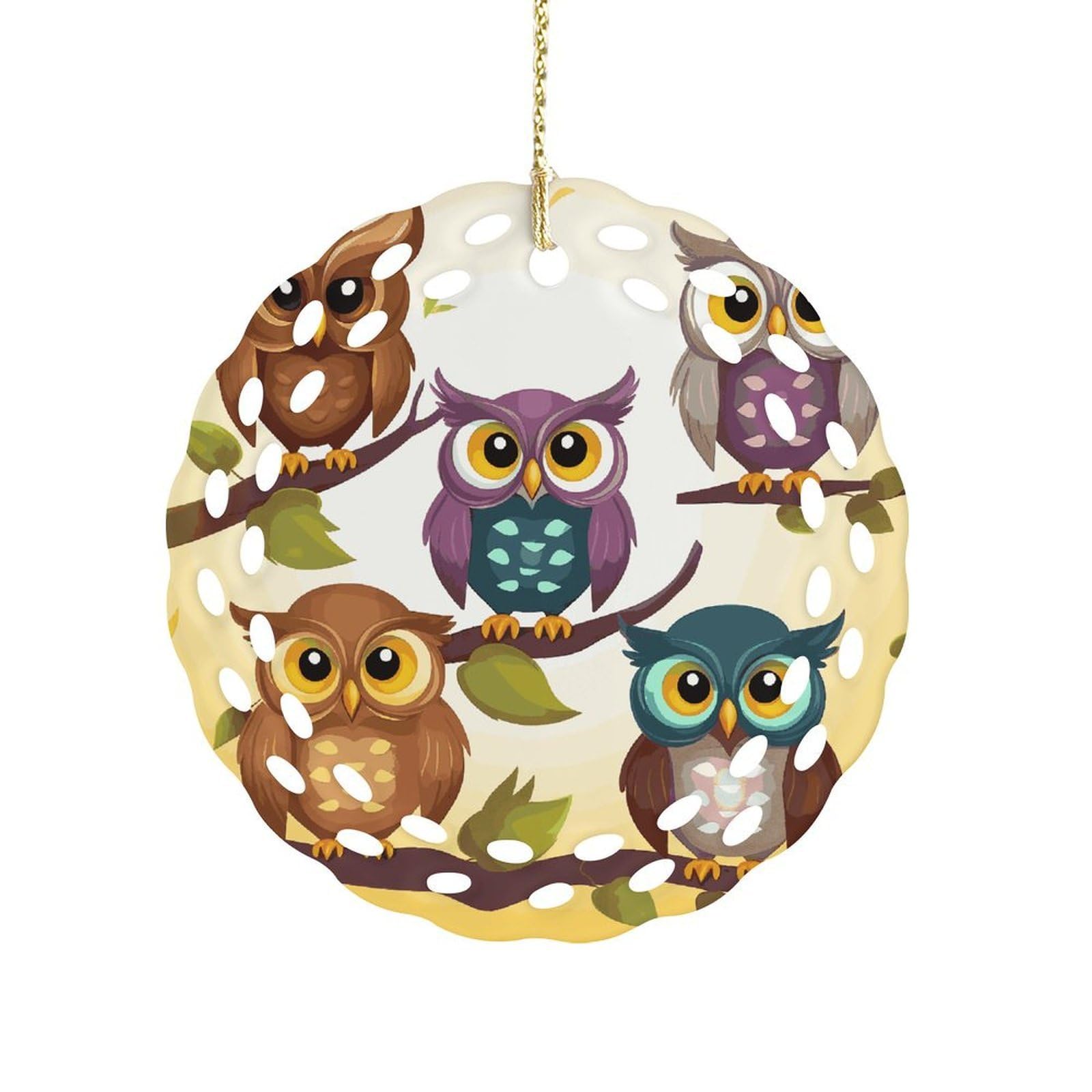 Owls Birds Christmas Ornament Holiday Hanging Decoration Xmas Tree Keepsake Personalized Xmas Tree Ornament Round Ceramic Ornaments for Keepsake Gifts Ideas Home Decor