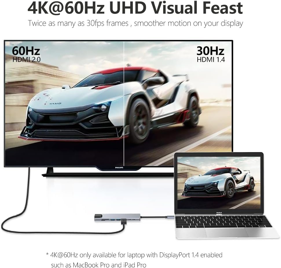Image of USB-C Hub /Docking Station(8-in-1) with 4K 30Hz HDMI, 100 Mbps Ethernet, USB 3.0, microSD /SD Card Reader, Type-C Data, PD Charging, USB 2.0, Type-C Plug for Laptop, Mac, PC (8-in-1)