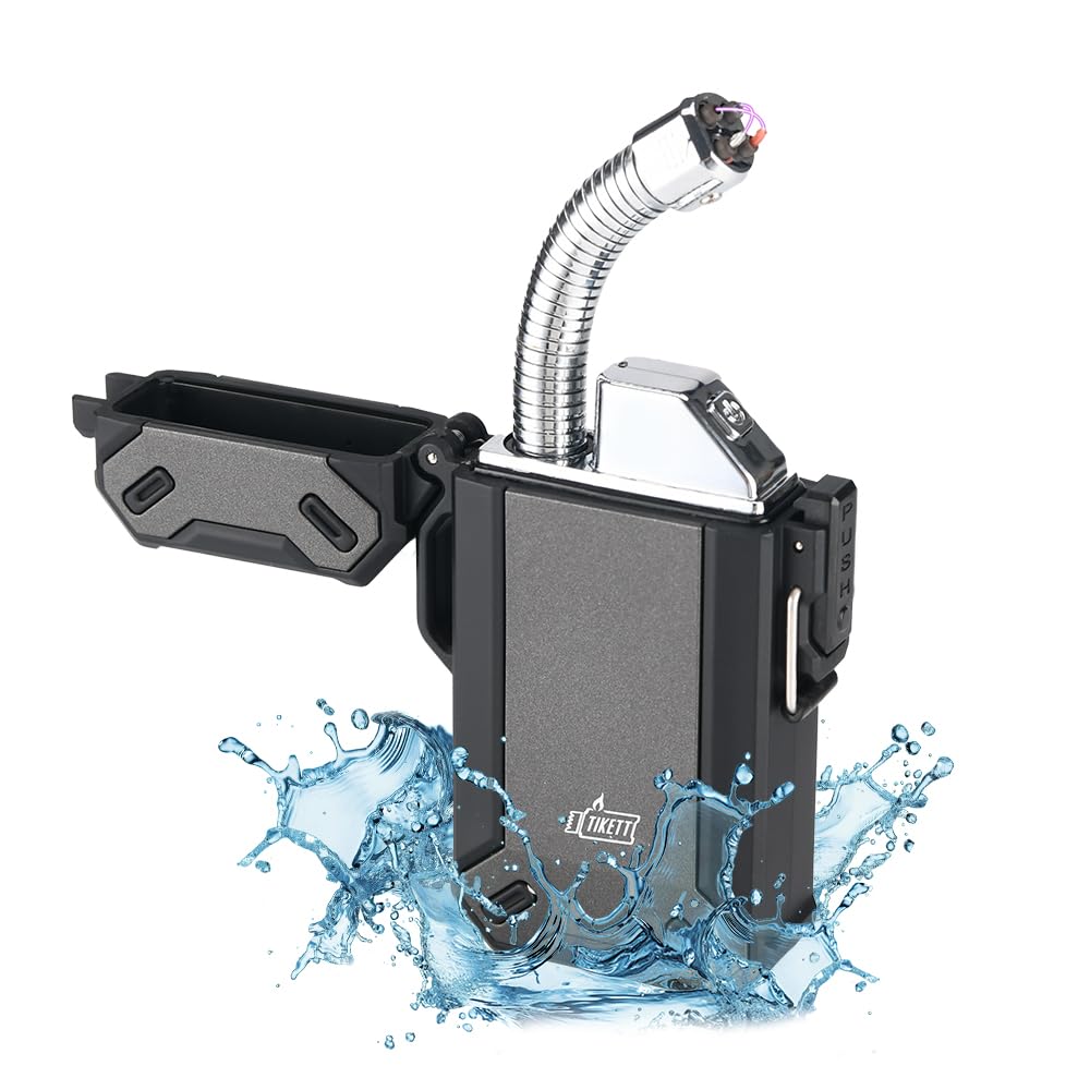 Dual Arc Camp Survival Waterproof Windproof Lighter with Retractable Flexible Long Neck USB Rechargeable Electric Lighter for Candle
