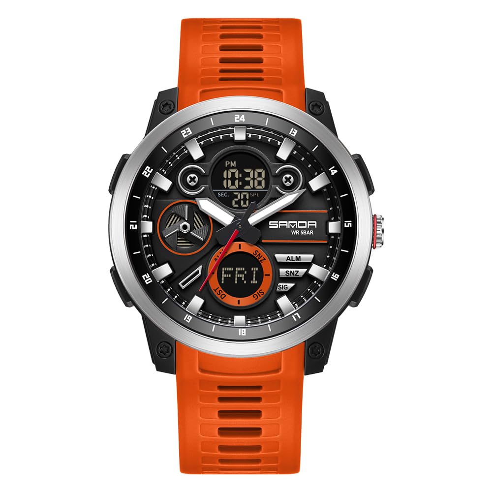 KXAITO Reloj deportivo de acero inoxidable para hombre, reloj militar para exteriores, cronómetro LED, digital, electrónico, grande, pantalla doble, impermeable, táctico, para hombre