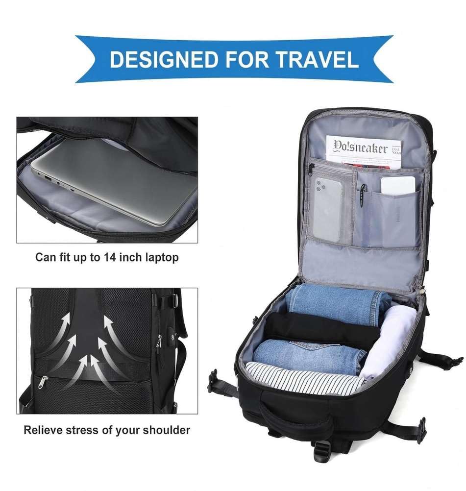 Duży Podróżny Plecak, Dla Kobiet Mężczyzn Prowadzą Plecak Zatwierdzony Flight Fit 15,6 -Calowy Laptopy Buty Przedziału Trzeszki Plecak Wodoodporny Sporty na Zewnątrz Plecak,Black