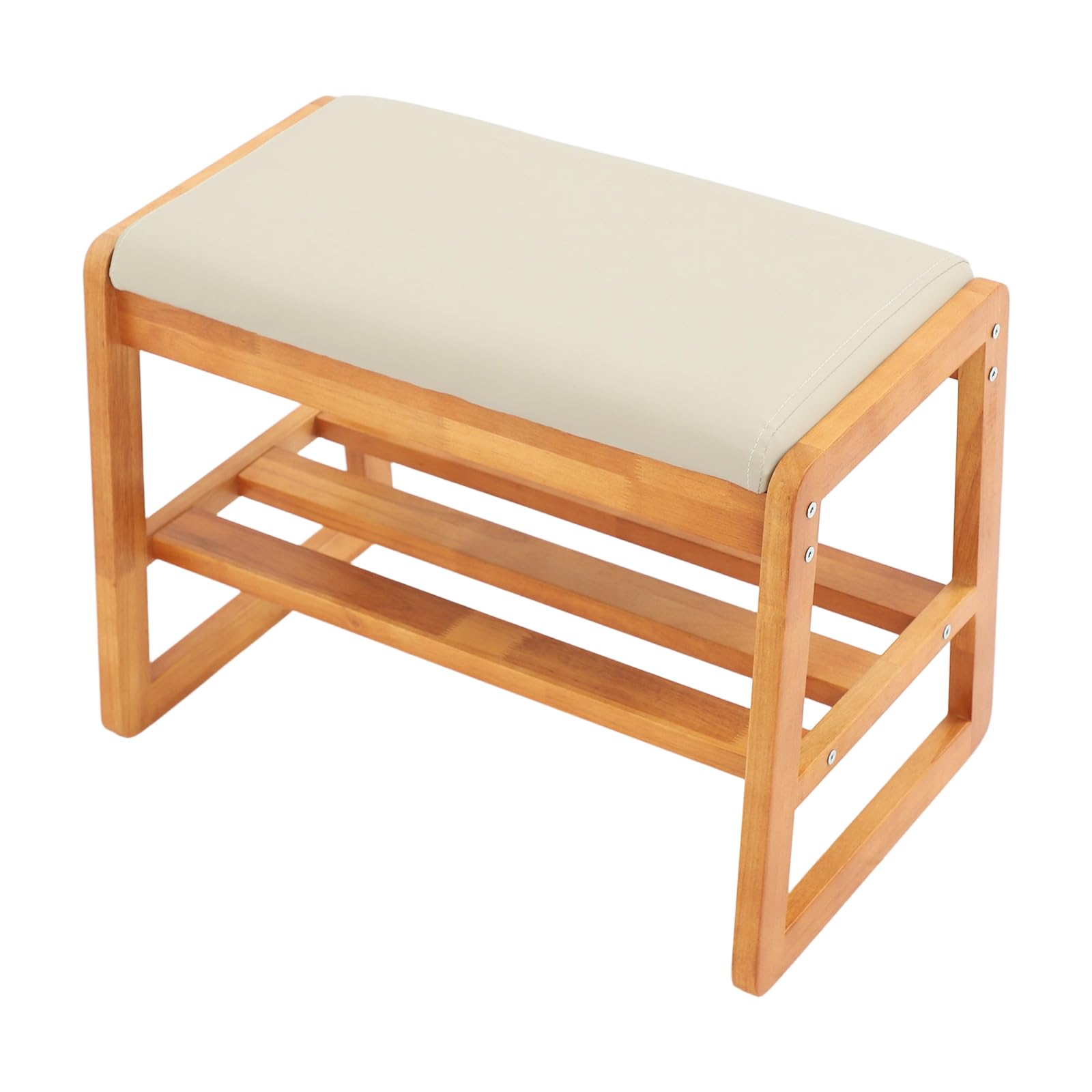 Zapatero de madera con asiento, zapatero con cojín, 2 niveles, para pasillo, armario, salón, 55 x 30 x 42 cm (color madera cerezo)