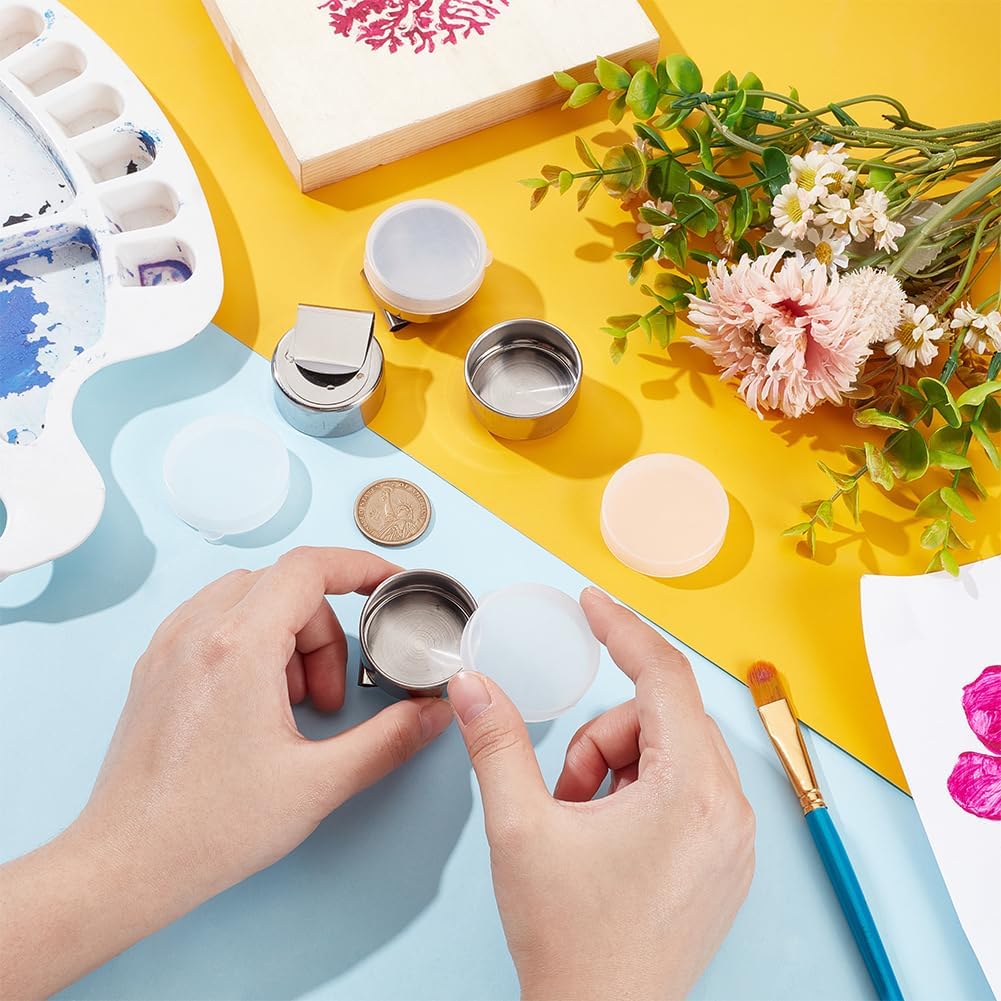 UNICRAFTALE 4pcs Stainless Steel Oil Painting Cups Single Palettes Container Cups Metal Dipper Painting Pot Container with Lid and Clip Large Mouth Dipper Pallete Cups for Drawing 43x25mm