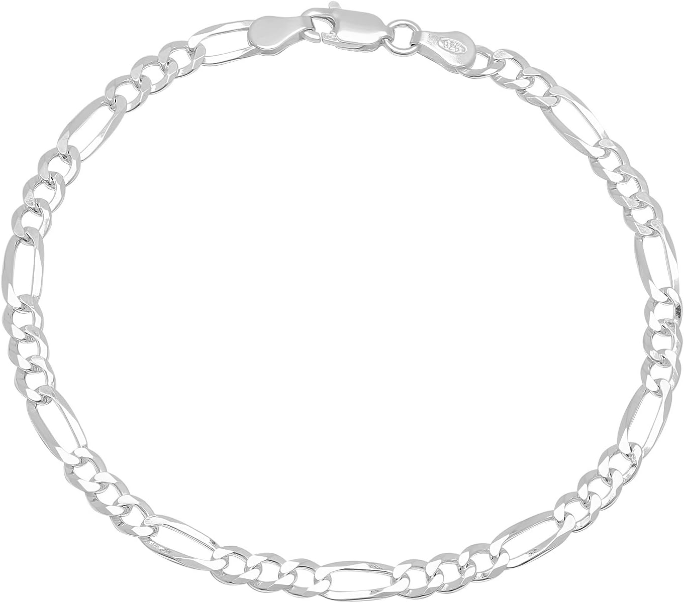 The Bling Factory 4.9mm Solid .925 Sterling Silver Flat Figaro Chain Link Bracelet, 7 inches