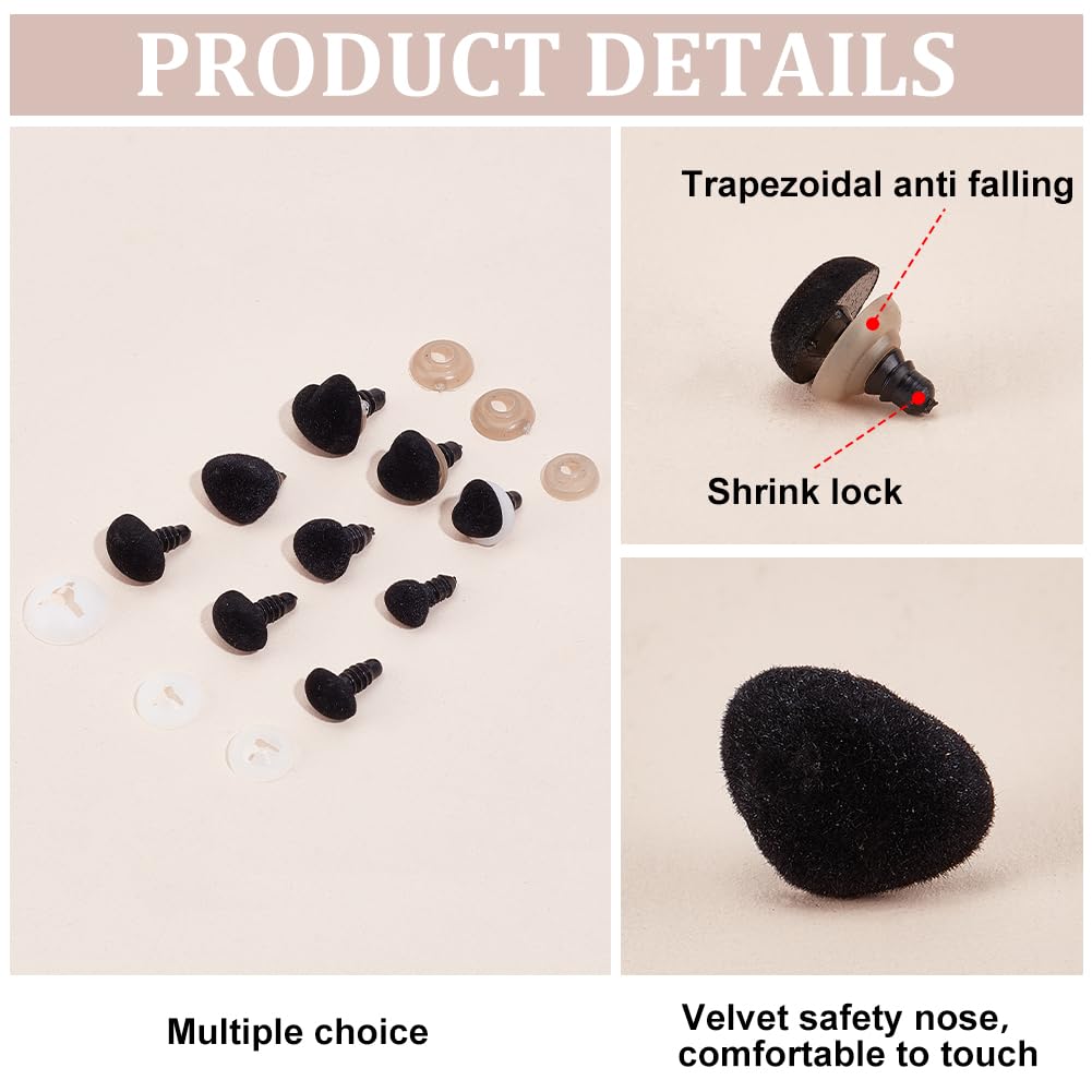 PH PandaHall Beflockungs Nasen 48 Stück - 4 Farben 15mm & 18mm Für Amigurumi