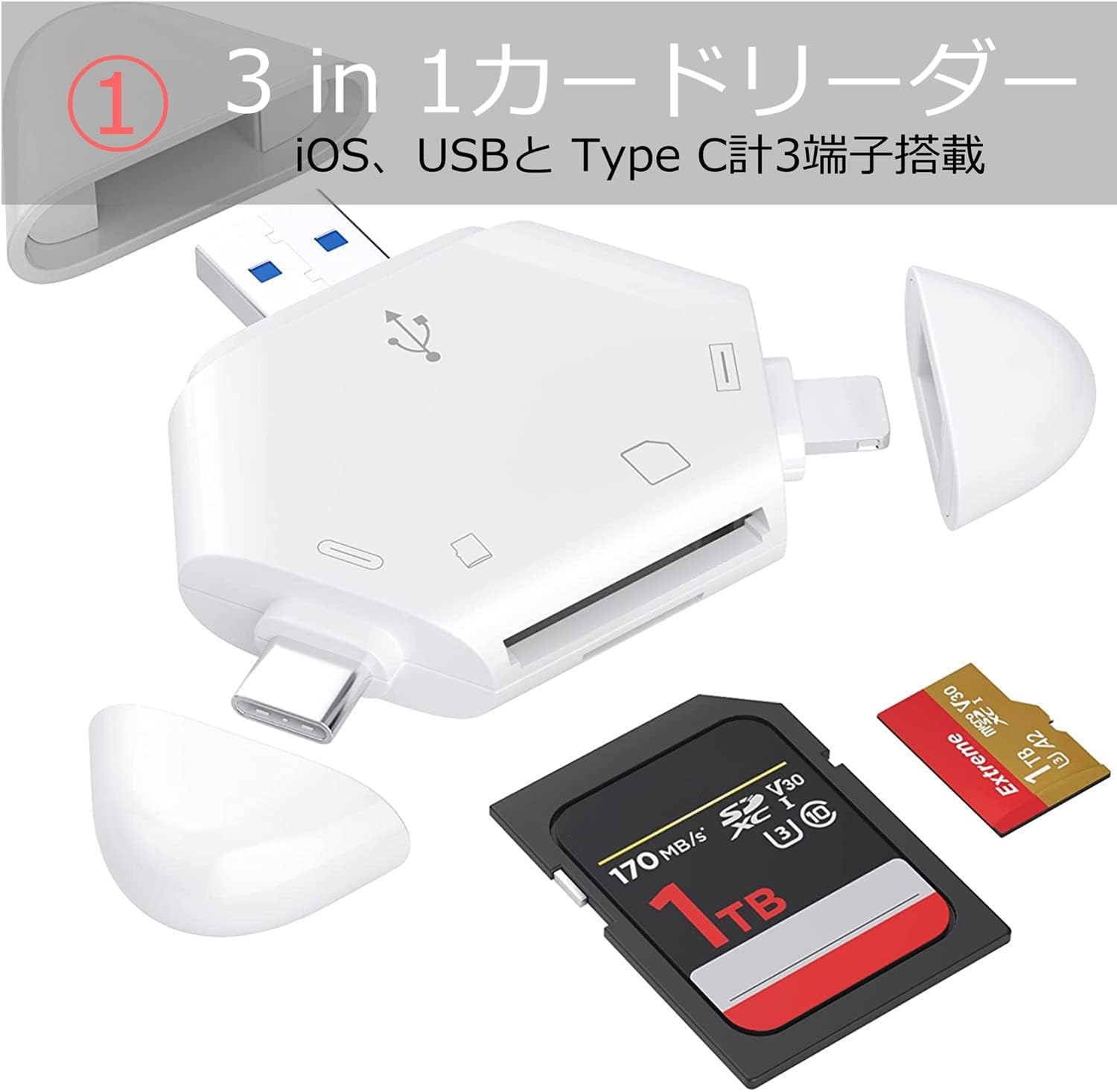 Amazon.co.jp: 【2023新登場】3in1 メモリカードリーダー, SD/TF読取