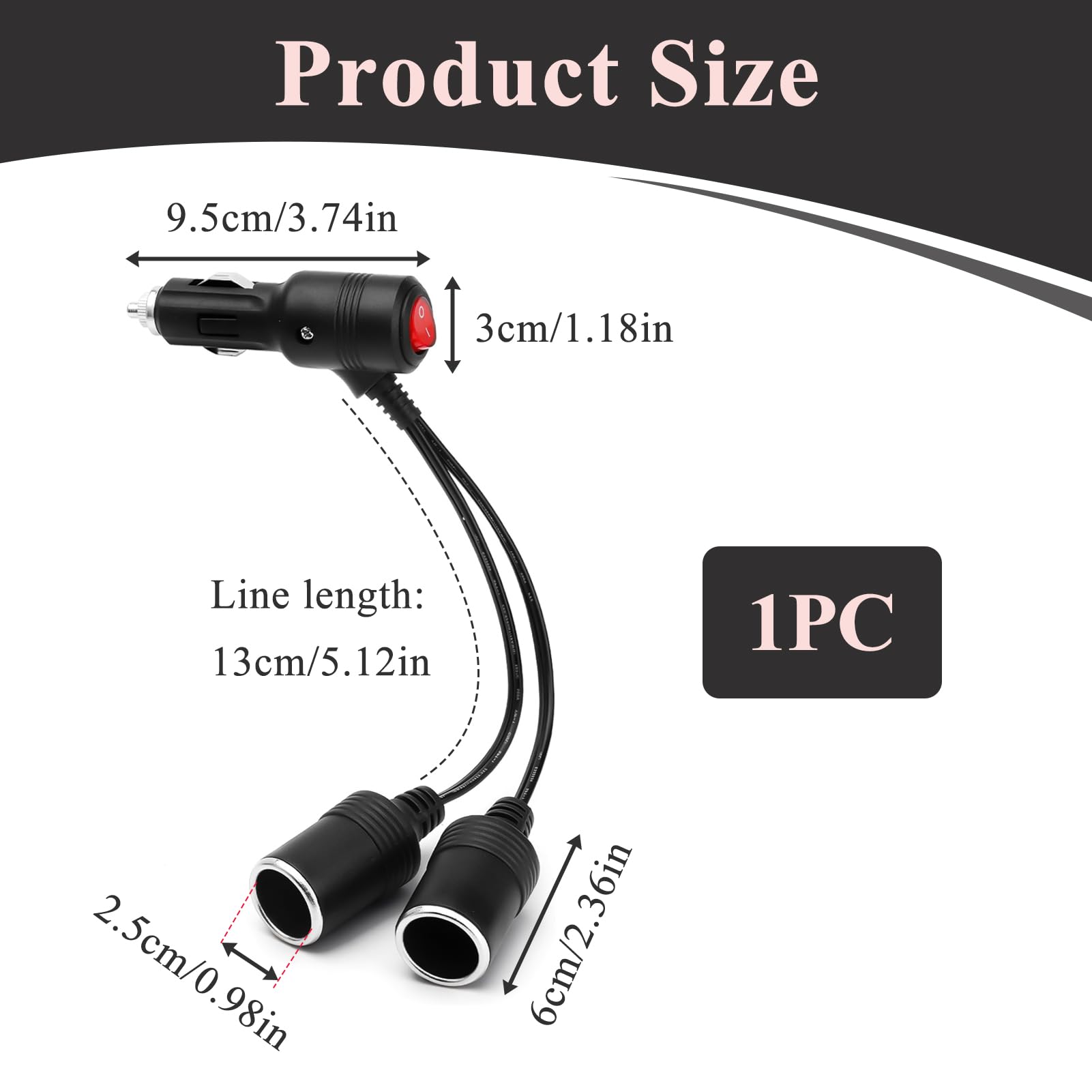 Prolunga Doppia Per Accendisigari Auto 12V/24V - Splitter 1 A 2 Con Interruttore E LED - Cavo Da 15 Cm, Fusibile Di Protezione - Per Auto, Moto, Camion, Barca
