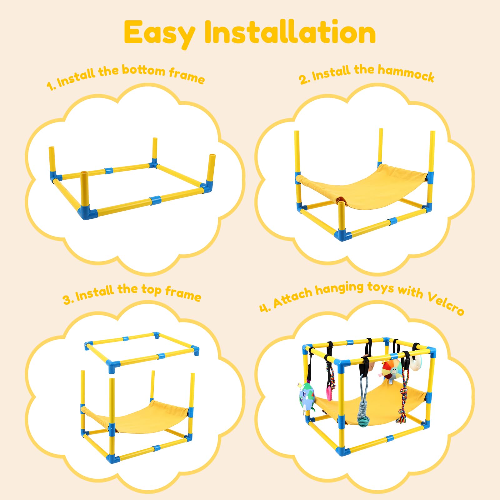 Parco giochi per cuccioli, con 8 giocattoli, parco giochi nella giungla, per cani di piccola taglia, con telaio in PVC, amaca per intrattenimento, addestramento, calma
