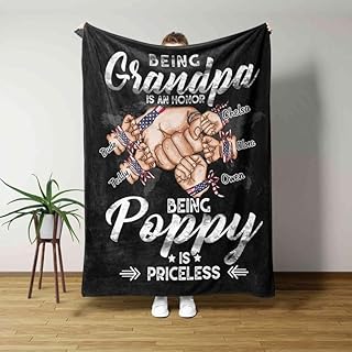 Personalized Being Grandpa is an Honor Blanket - Being Poppy is Priceless Blanket - Grandpa First Bump Blanket - Custom Grandkids Name Blanket - Christmas Birthday Fathers Day Fleece Blanket