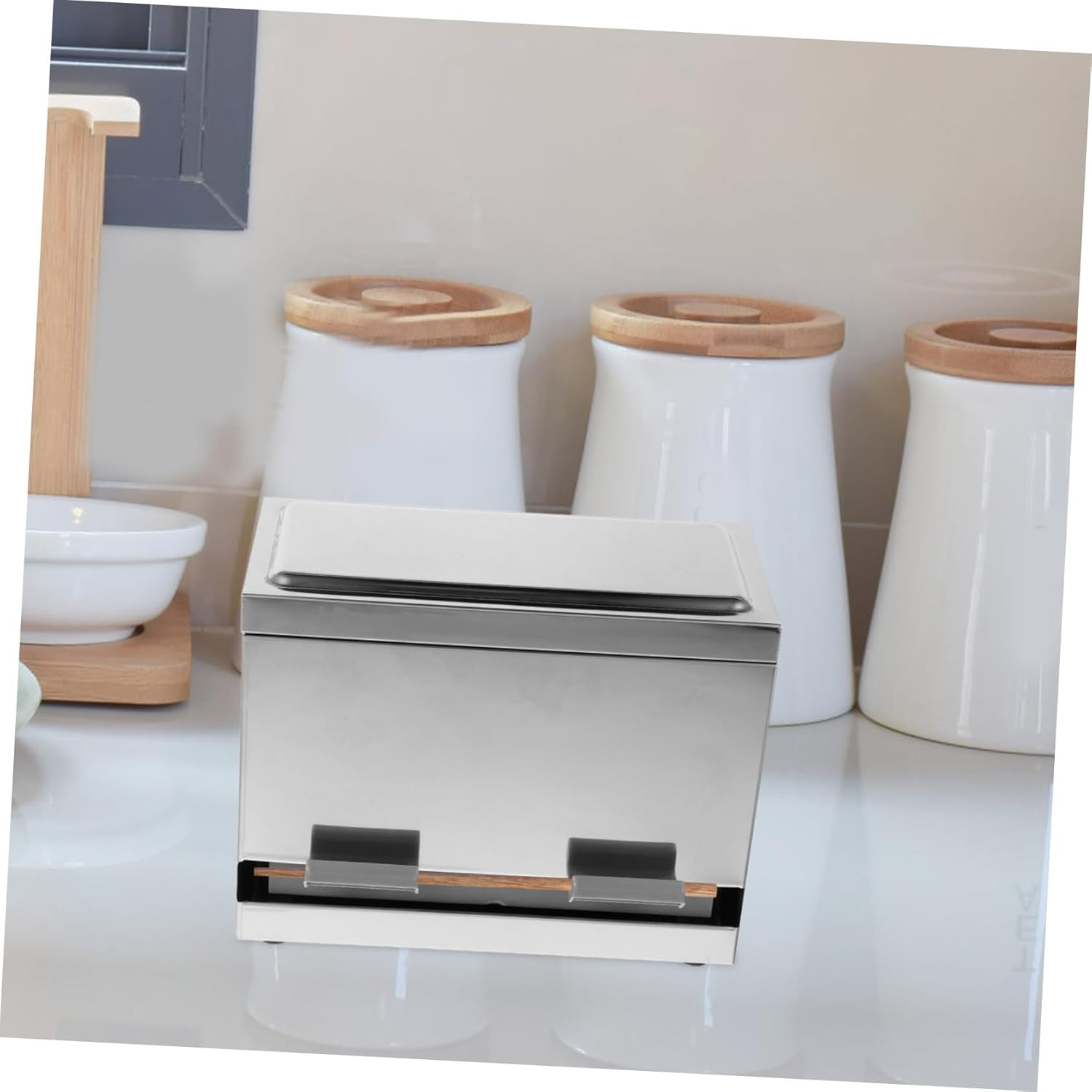 Multifunctional Straw and Chopstick Holder Easy Press Mechanism Stainless Steel Storage Box for Restaurant