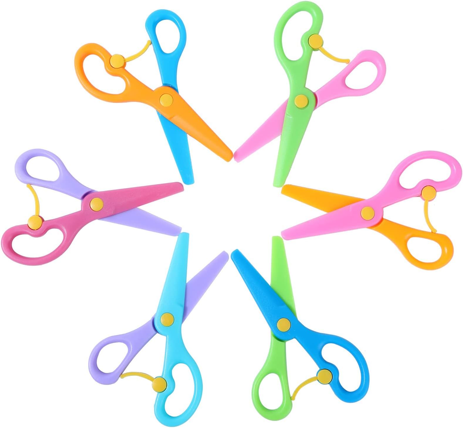 6 Pcs Kids Safety Scissors, Toddler Scissors Age 3-5, Plastic Preschool Training Supplies, Left Handed Children Scissors for Handmade Art Craft