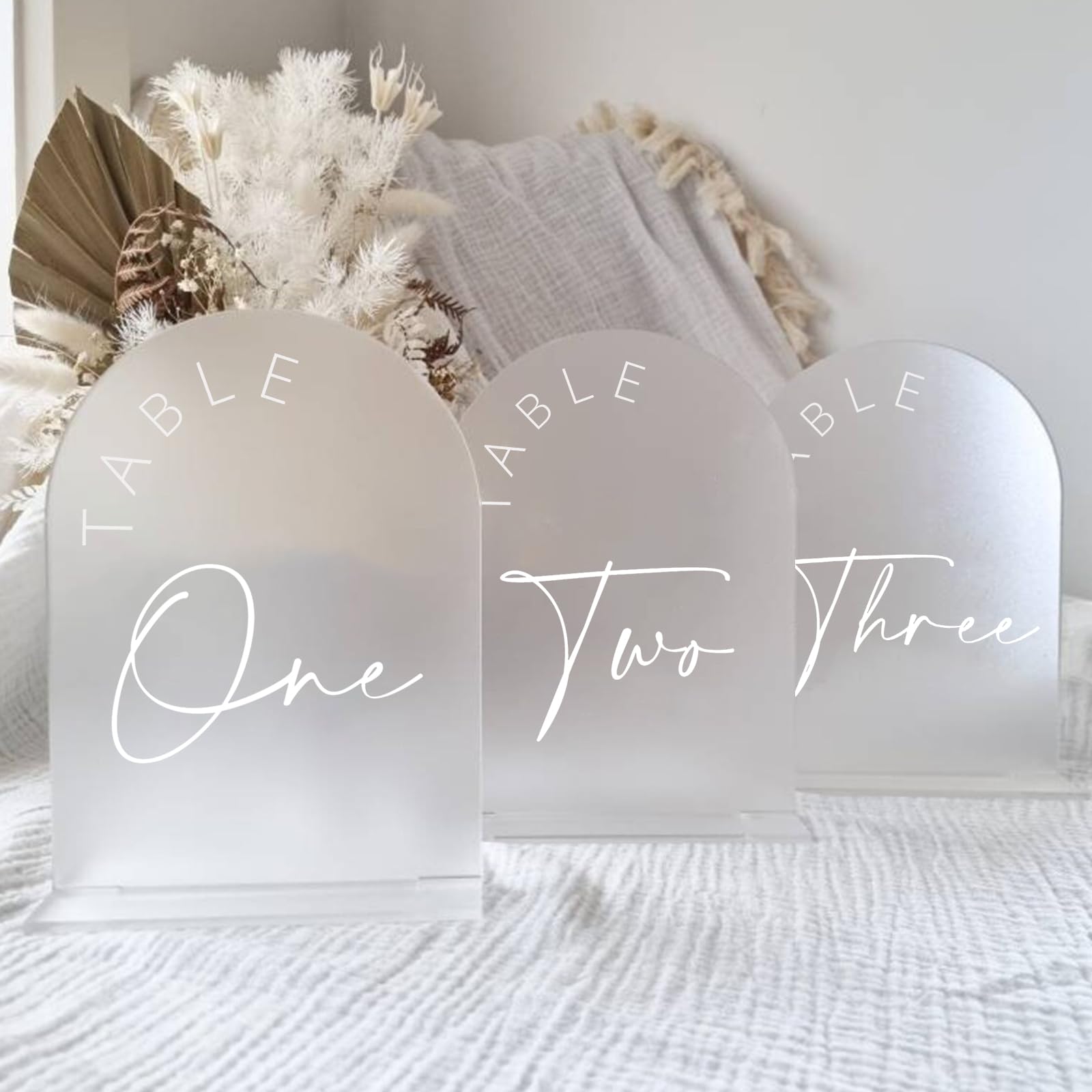 JINMURY Frosted Arch Wedding Table Numbers 1-20 With Stands, 5x7 Inch Acrylic Sign With White Letters for Wedding Reception