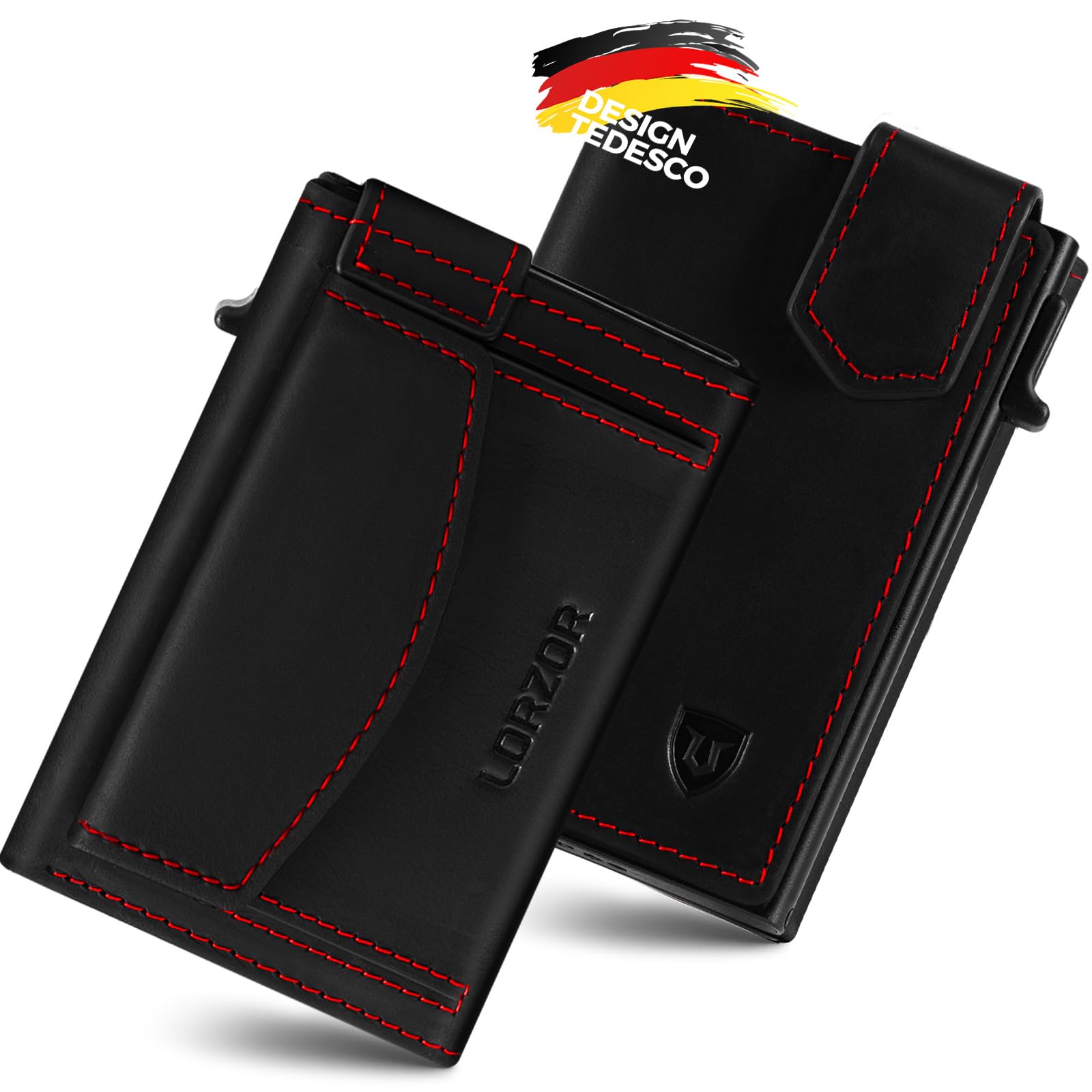 LORZOR Kartenetui mit XXL münzfach für 10+ Münzen, Slim Wallet mit Magnetischer Verschluss, Geldbörse Herren RFID Schutz, Portemonnaie Klein, Portmonee, Geldbeutel Herren Brieftasche für 10 Karten