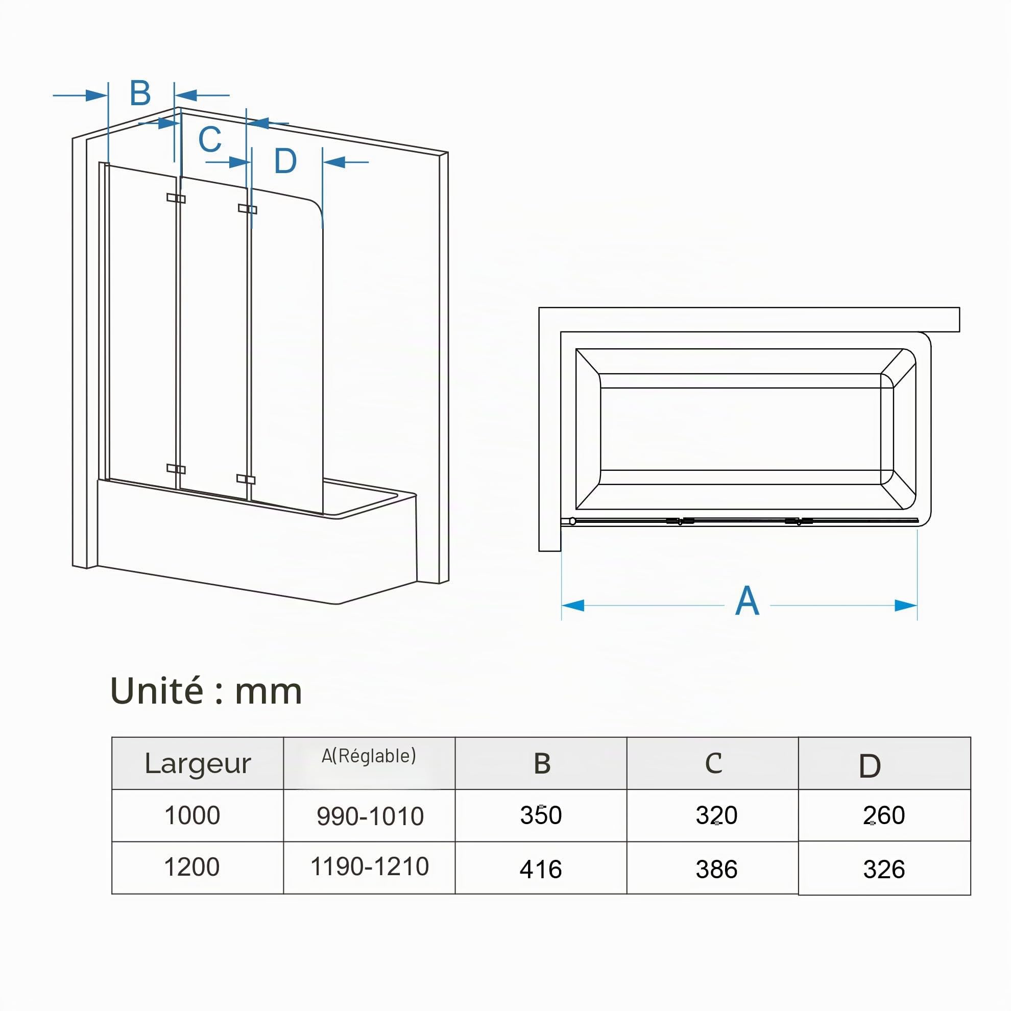MIQU Paroi de Douche Pliable pour Baignoire 100 x 140 cm Verre ESG