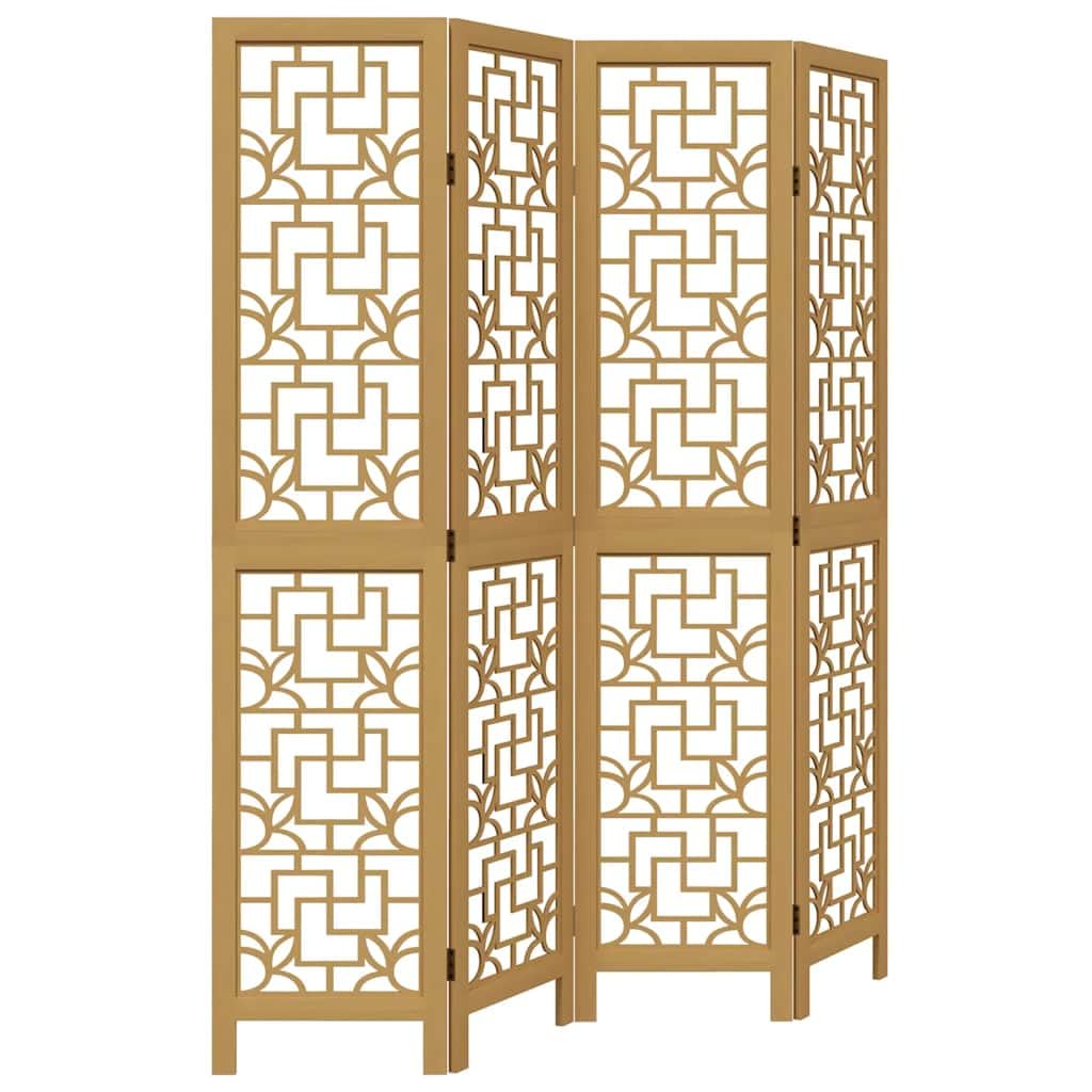 vidaXL Room Divider, Privacy Screen for Indoor Home Bedroom Living Room, Screen Privacy Panel with 4 Panels, Brown Solid Wood Paulownia