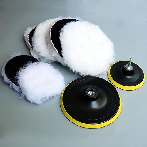 Miniatura 6 de Kit de 9 almohadillas de pulido de lana natural de 4 y 6 pulgadas, rueda de pulido para fijación de taladro con adaptador de taladro de 58 pulgadas