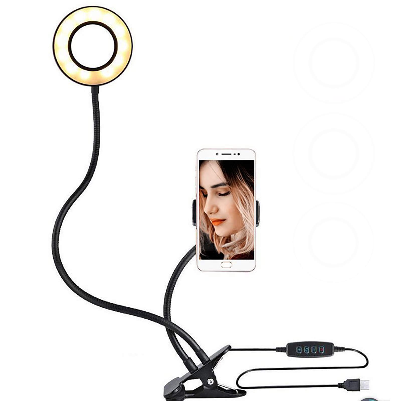 Anello Luminoso Selfie da 3,5 Pollici con Supporto Telefono Cellulare, Illuminazione a LED dimmerabile Rotante a 360 ° con Bracci Flessibili, Registrazione Video Trucco in Streaming dal Vivo