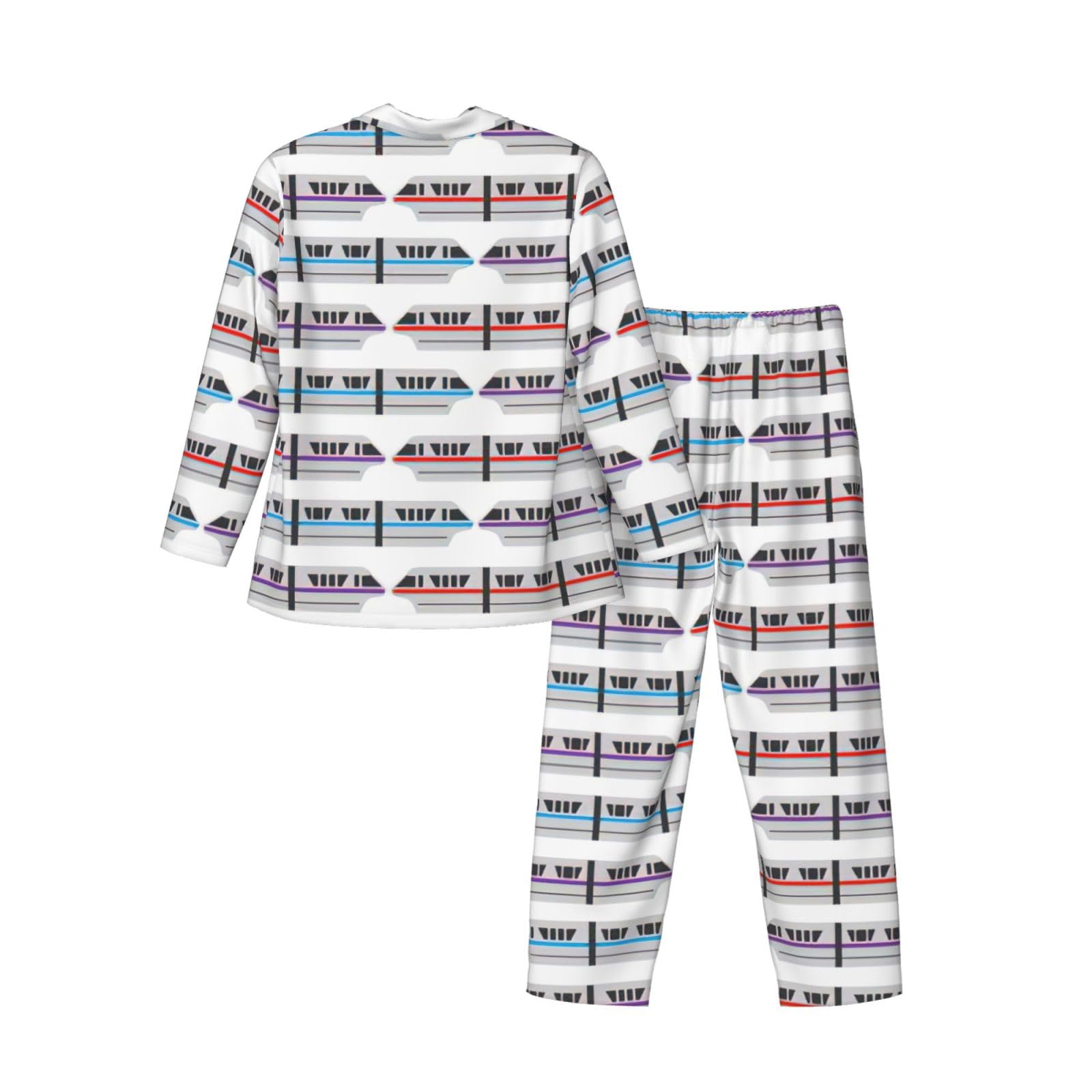 Conjunto de pijama de manga larga para hombre con estampado de tren monorraíl, ropa de dormir de dos piezas, transpirable, cómoda