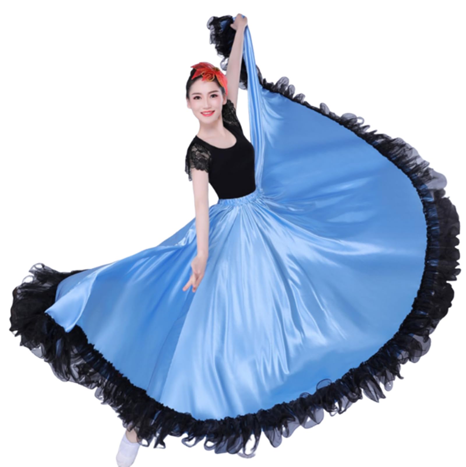 OTMYIGO Spódnica do tańca brzucha dla kobiet na bal maturalny, długa spódnica do tańca, hiszpańska flamenco, impreza, strój balowy, konkurs