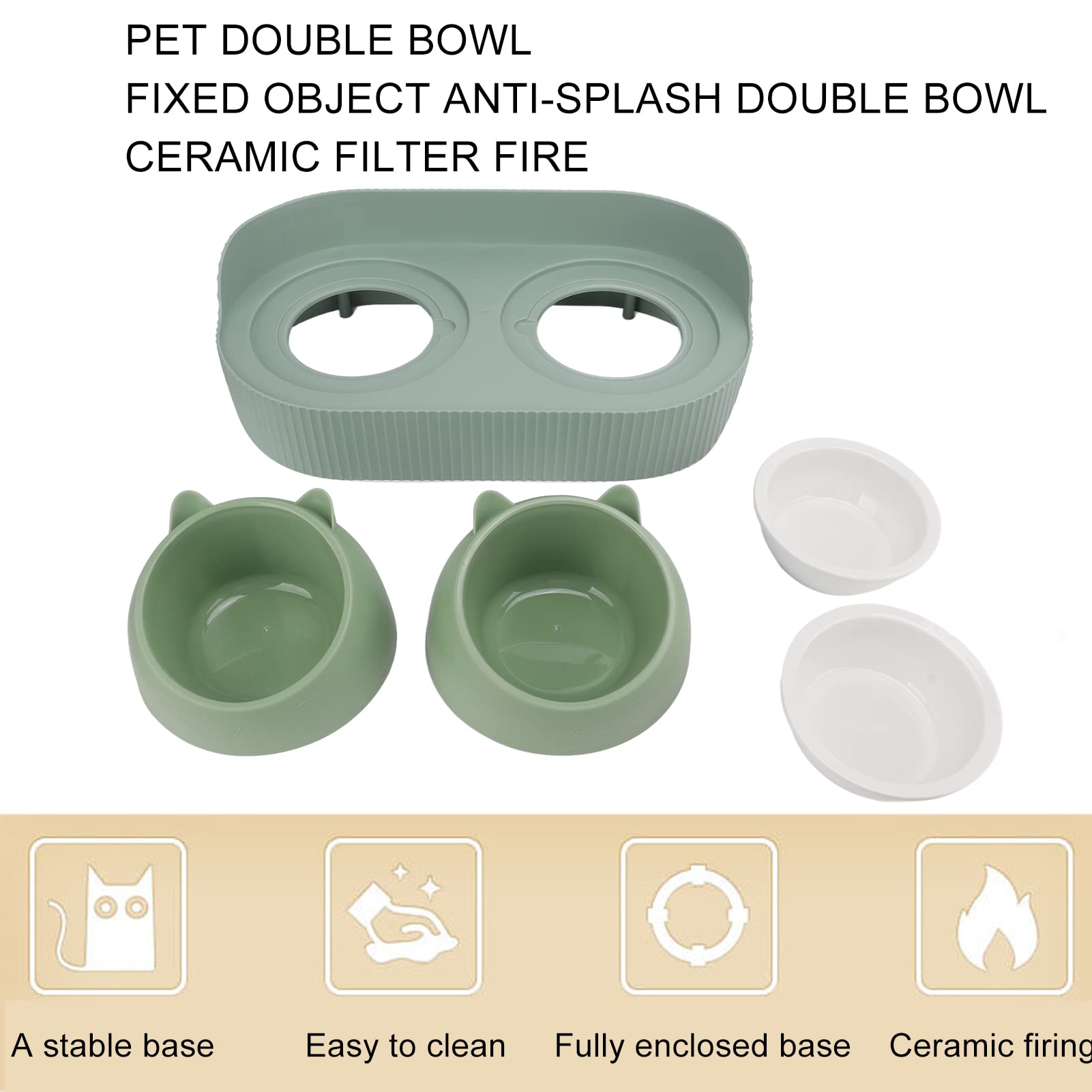 Set di Ciotole per Animali in Ceramica con Ciotole Doppie per Cani e Gatti, Mangiatoie per Animali Antispruzzo per Uso Alimentare, HIPS Resistente e Ceramica, 2 unità con Supporto (Fondo