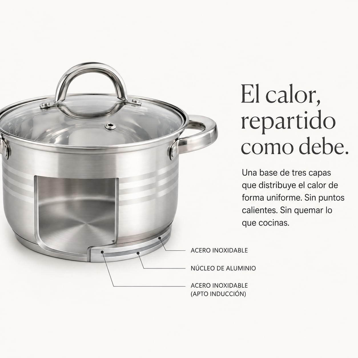 Batería de Cocina Acero Inoxidable para Inducción | Juego de Ollas y Sartenes | Set de Cocina con Tapas de Cristal | Compatible con Gas, Vitrocerámica e Inducción (8)
