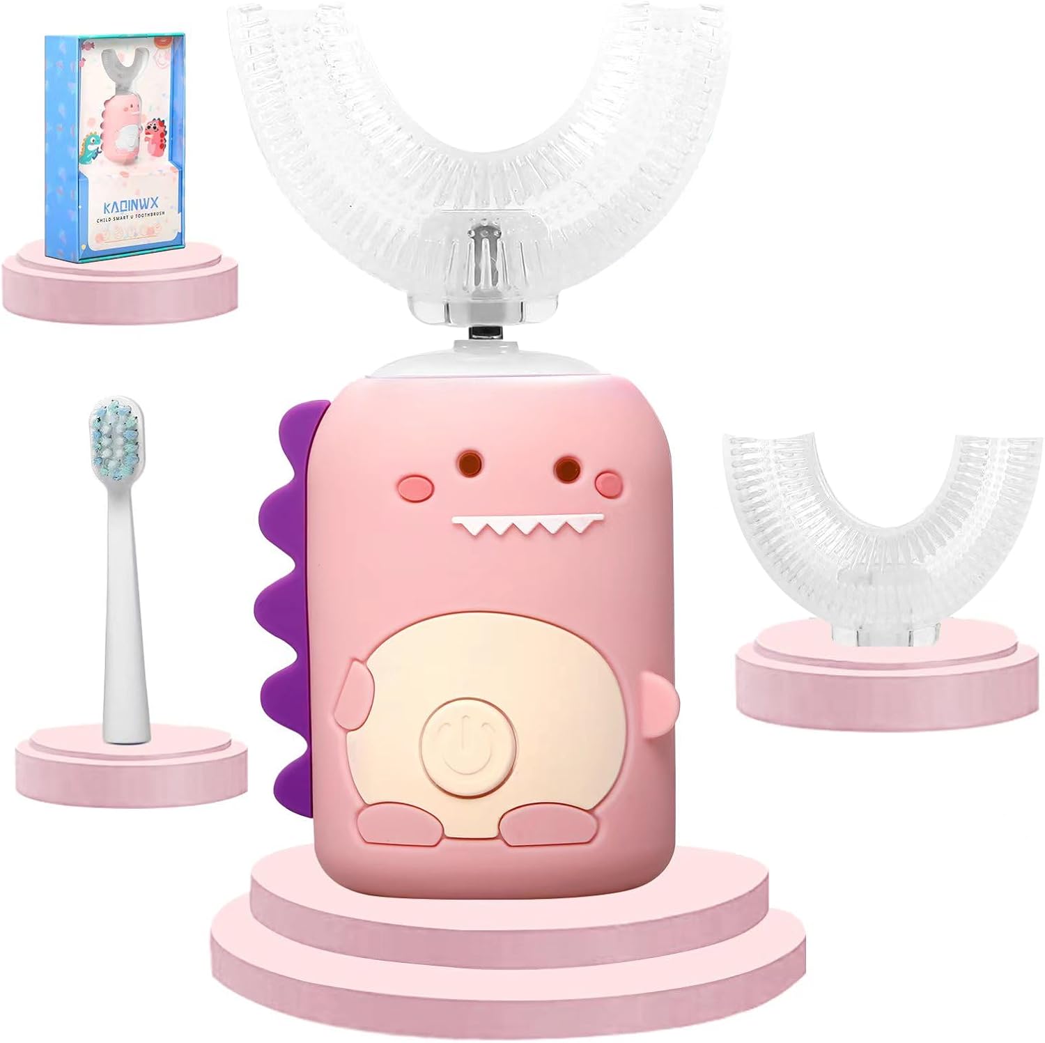 Kids U Shaped Electric Toothbrush for Age 2-12, Rechargeable Toddler Toothbrush with Smart Timer & 3 Clean Modes, Dinosaur Design, IPX7 Waterproof, 3 Brush Heads & 360°Cleaning Kids U Shaped Electric Toothbrush for Age 2-12, Rechargeable Toddler Toothbrush with Smart Timer & 3 Clean Modes, Dinosaur Design, IPX7 Waterproof, 3 Brush Heads & 360°Cleaning